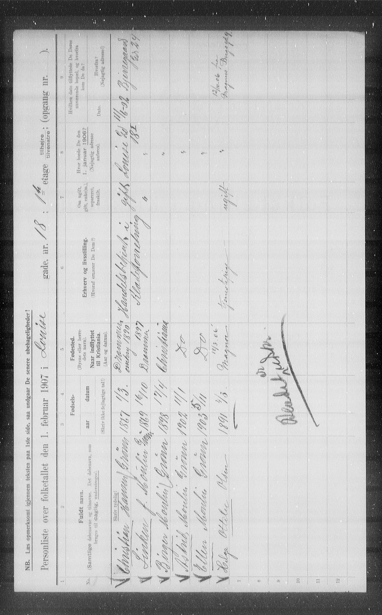 OBA, Municipal Census 1907 for Kristiania, 1907, p. 29843