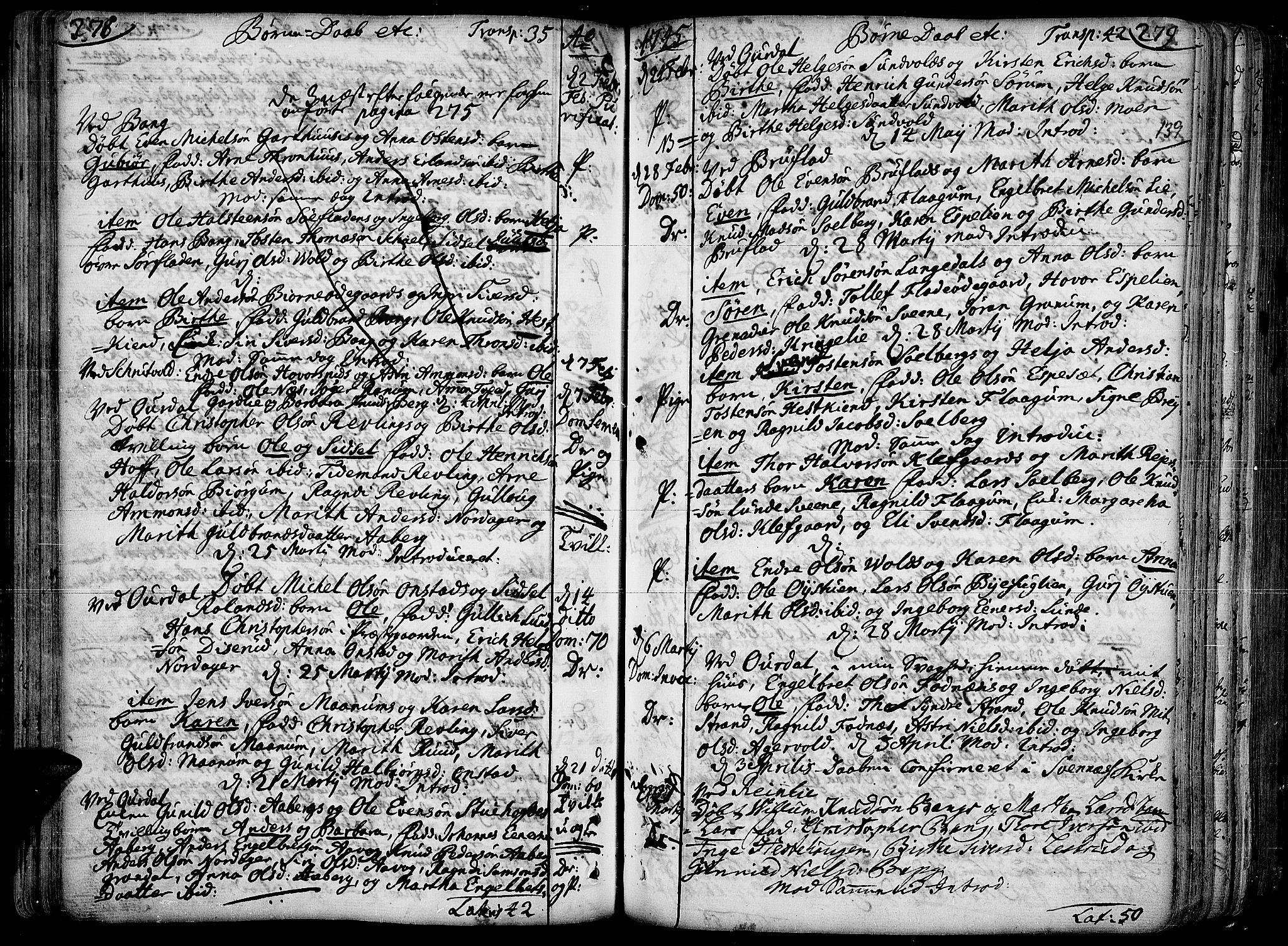 Aurdal prestekontor, AV/SAH-PREST-126/H/Ha/Haa/L0004: Parish register (official) no. 4, 1730-1762, p. 278-279