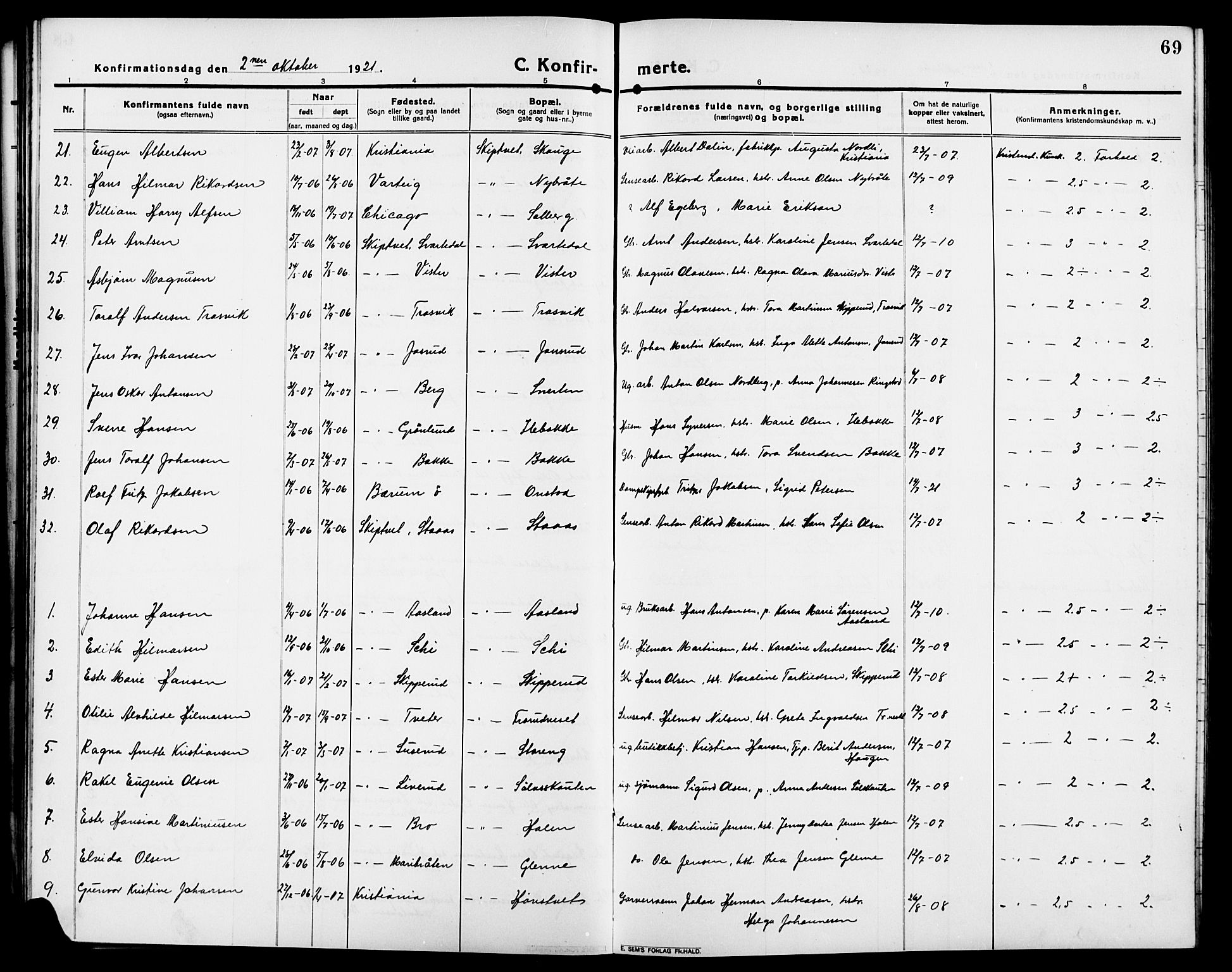 Skiptvet prestekontor Kirkebøker, AV/SAO-A-20009/G/Ga/L0003: Parish register (copy) no. 3, 1916-1924, p. 69