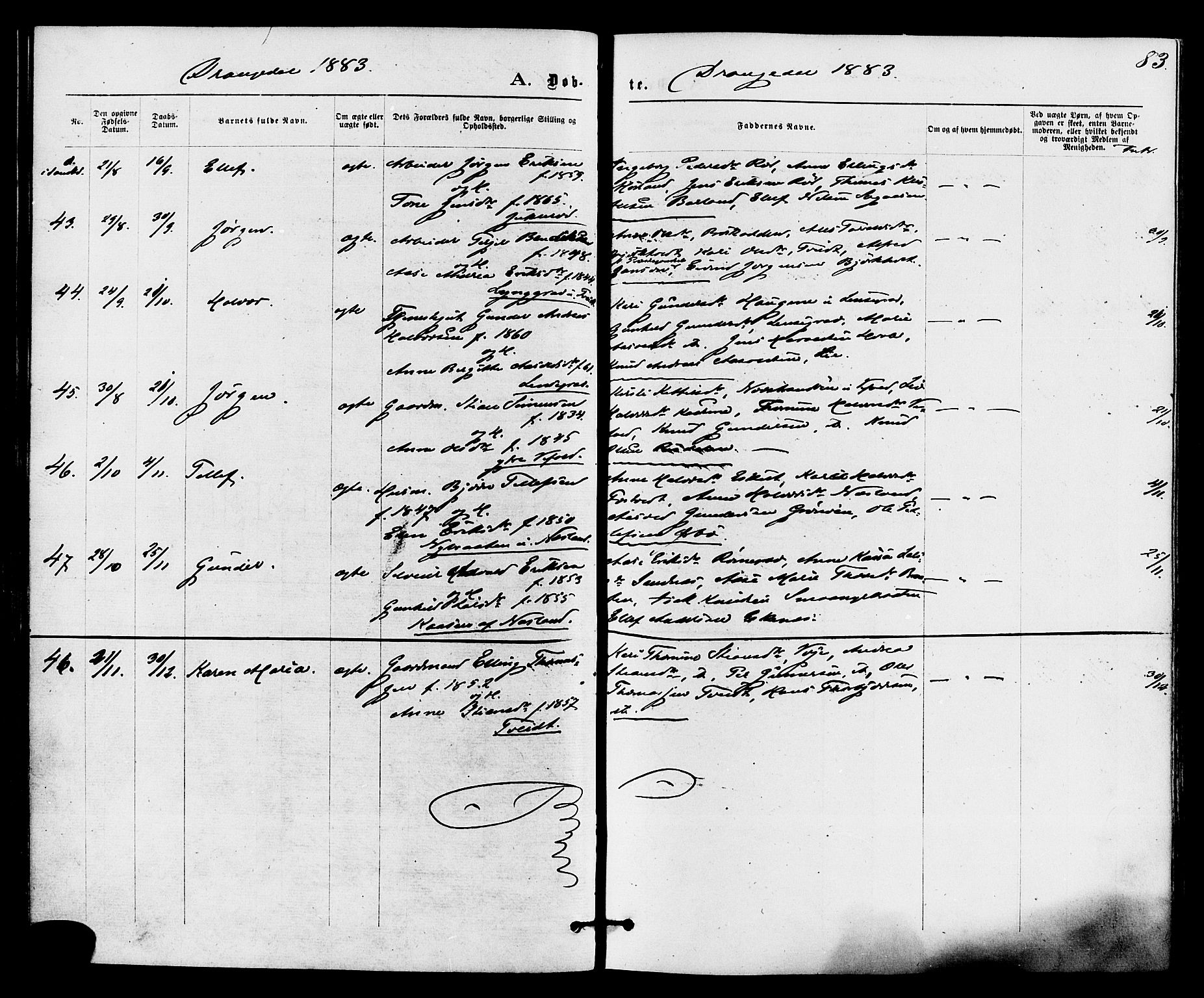 Drangedal kirkebøker, SAKO/A-258/F/Fa/L0009: Parish register (official) no. 9 /1, 1872-1884, p. 83