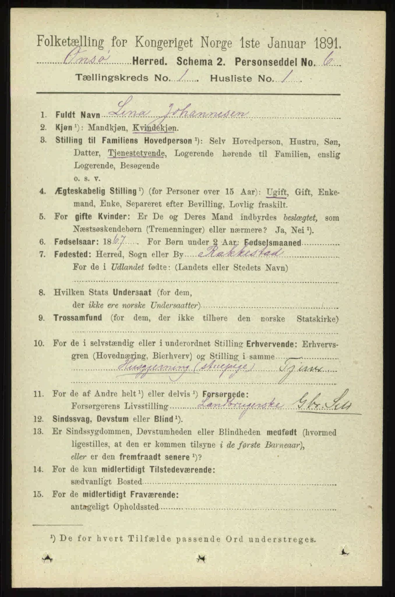 RA, 1891 census for 0134 Onsøy, 1891, p. 234