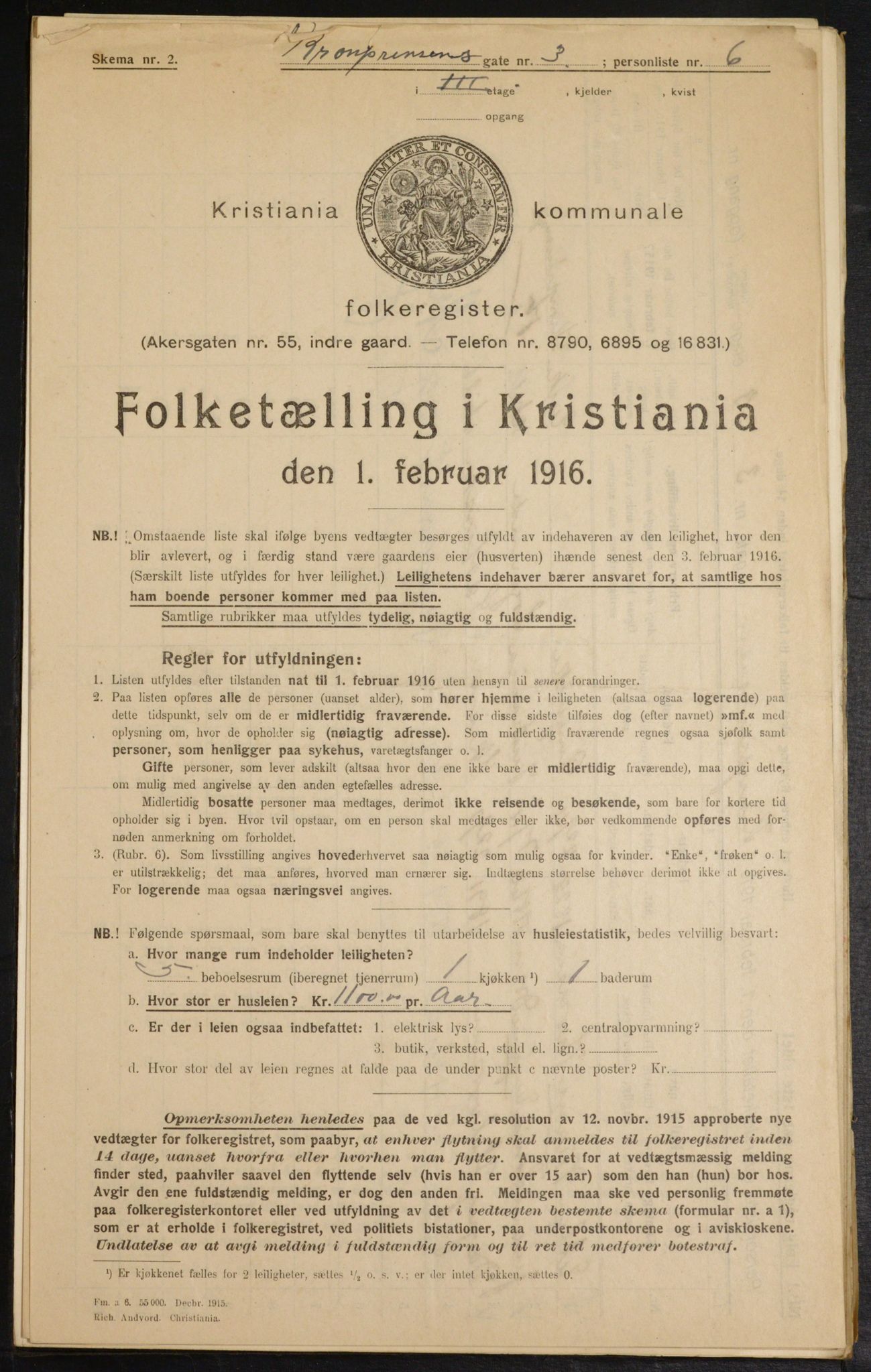 OBA, Municipal Census 1916 for Kristiania, 1916, p. 55706