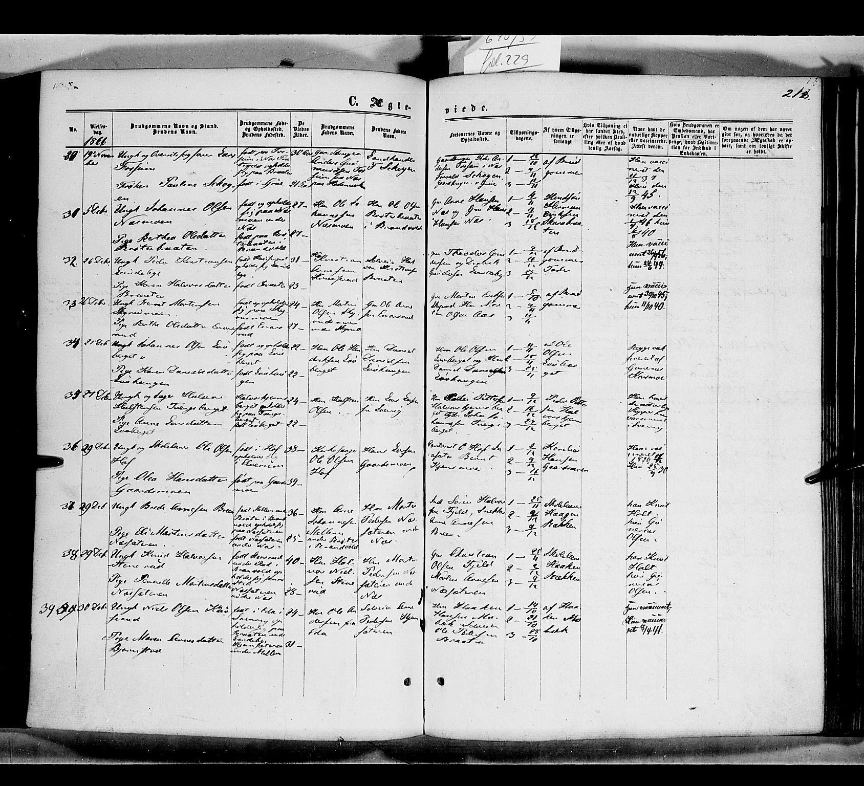 Grue prestekontor, SAH/PREST-036/H/Ha/Haa/L0010: Parish register (official) no. 10, 1864-1873, p. 212