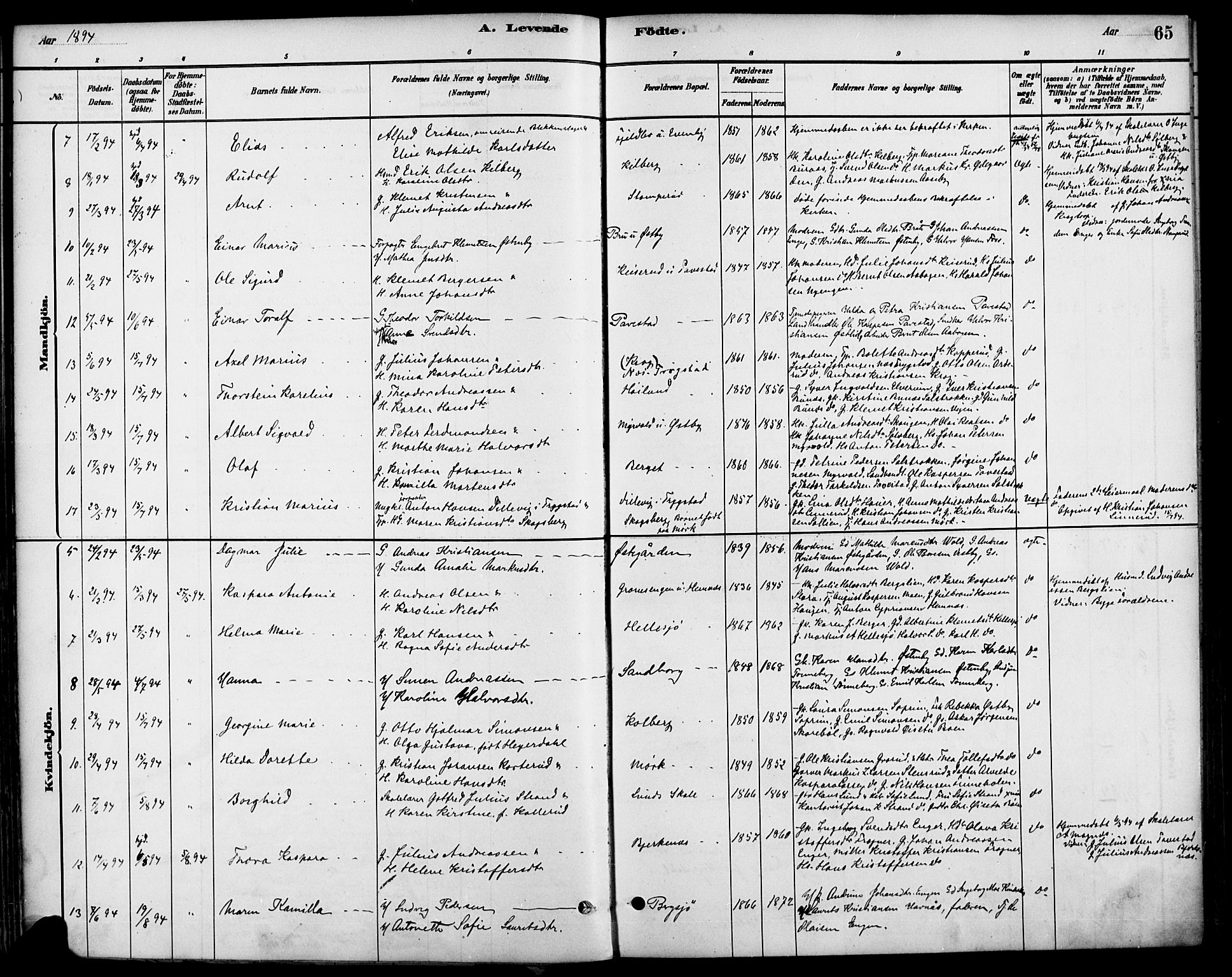 Høland prestekontor Kirkebøker, AV/SAO-A-10346a/F/Fb/L0001: Parish register (official) no. II 1, 1880-1897, p. 65