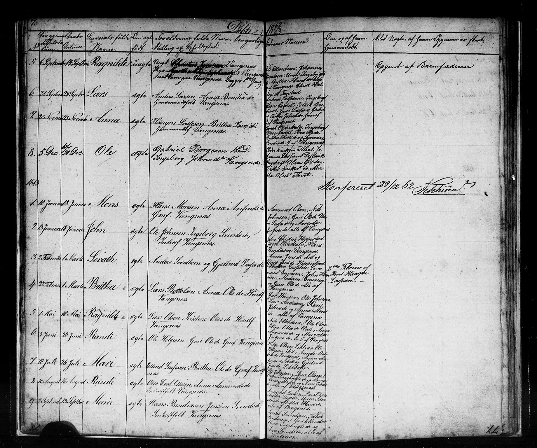 Vik sokneprestembete, SAB/A-81501: Parish register (copy) no. C 1, 1853-1879, p. 7