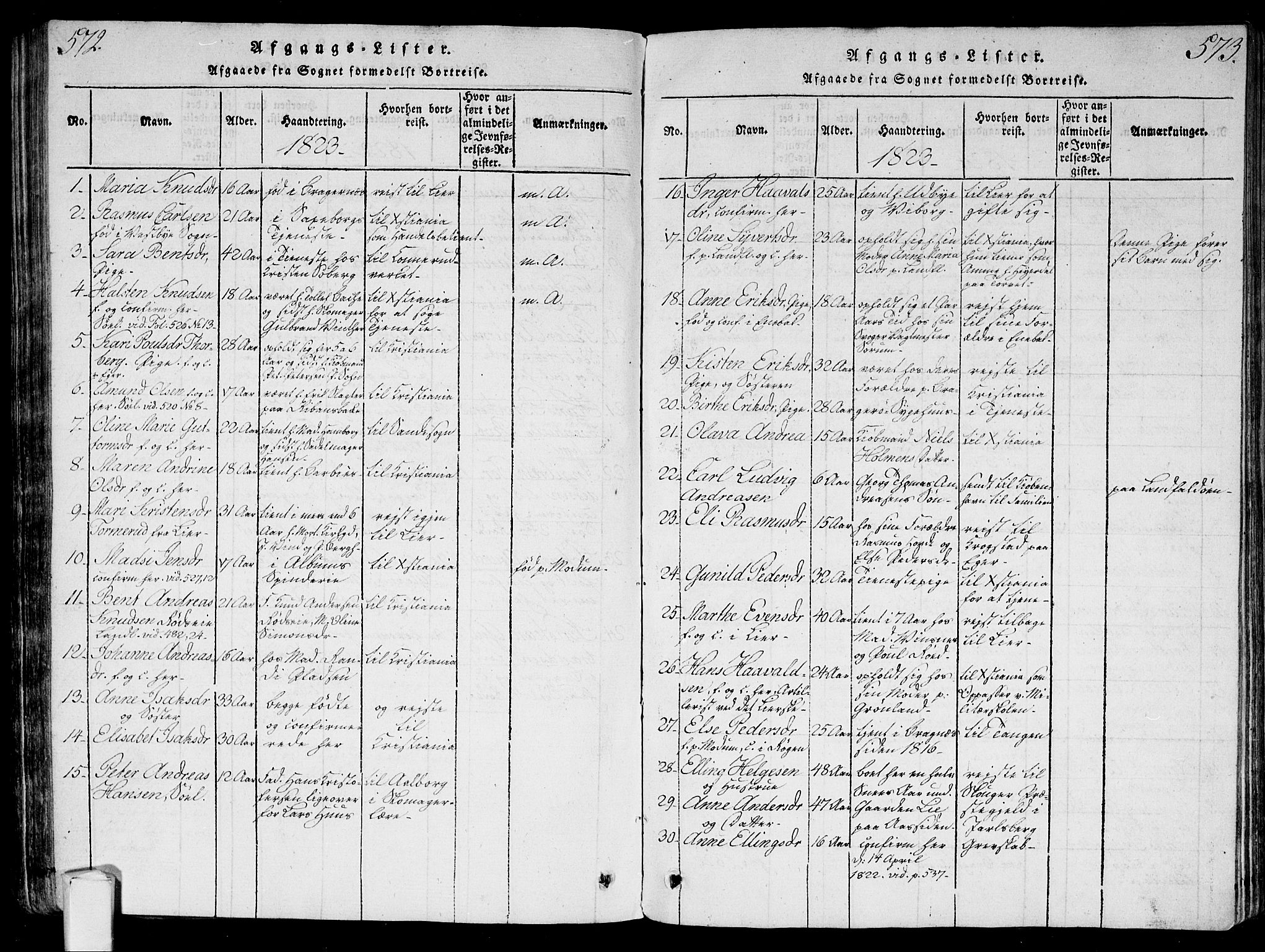 Bragernes kirkebøker, SAKO/A-6/G/Ga/L0001: Parish register (copy) no. 1, 1815-1829, p. 572-573