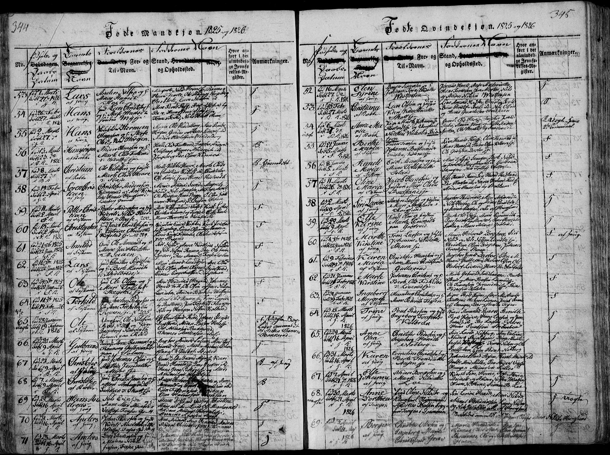Eiker kirkebøker, SAKO/A-4/F/Fa/L0011: Parish register (official) no. I 11, 1814-1827, p. 344-345