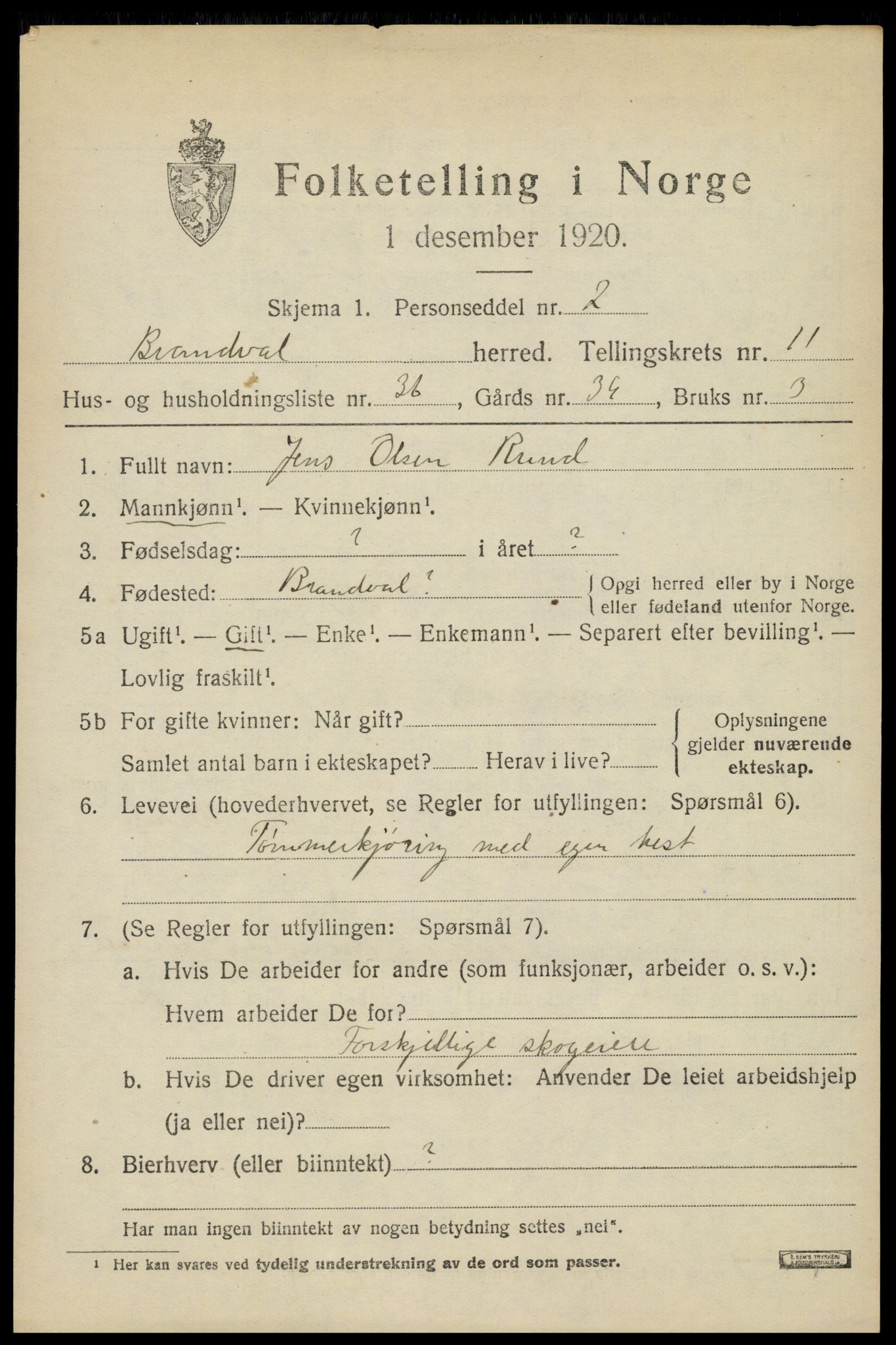 SAH, 1920 census for Brandval, 1920, p. 8460