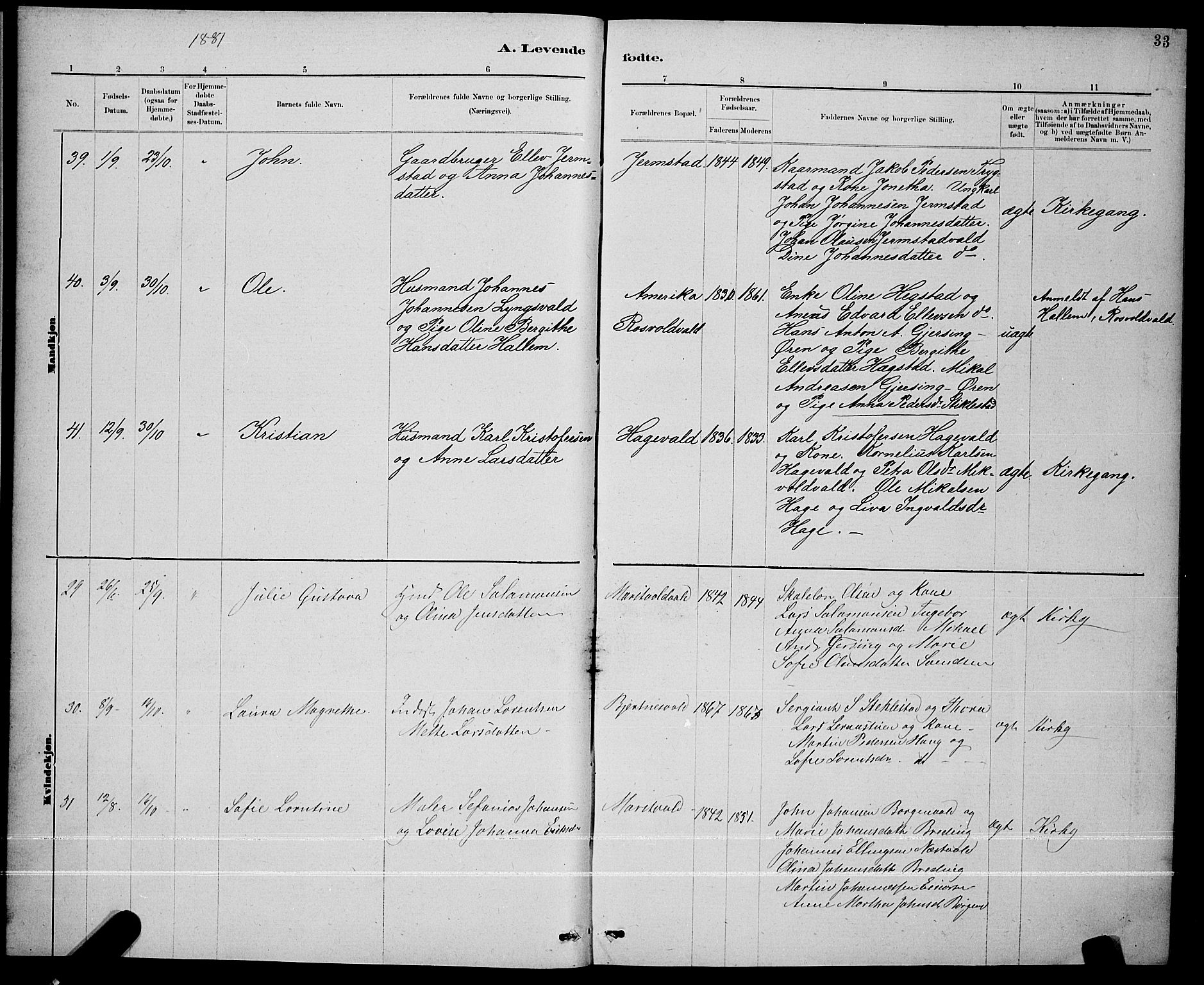 Ministerialprotokoller, klokkerbøker og fødselsregistre - Nord-Trøndelag, AV/SAT-A-1458/723/L0256: Parish register (copy) no. 723C04, 1879-1890, p. 33