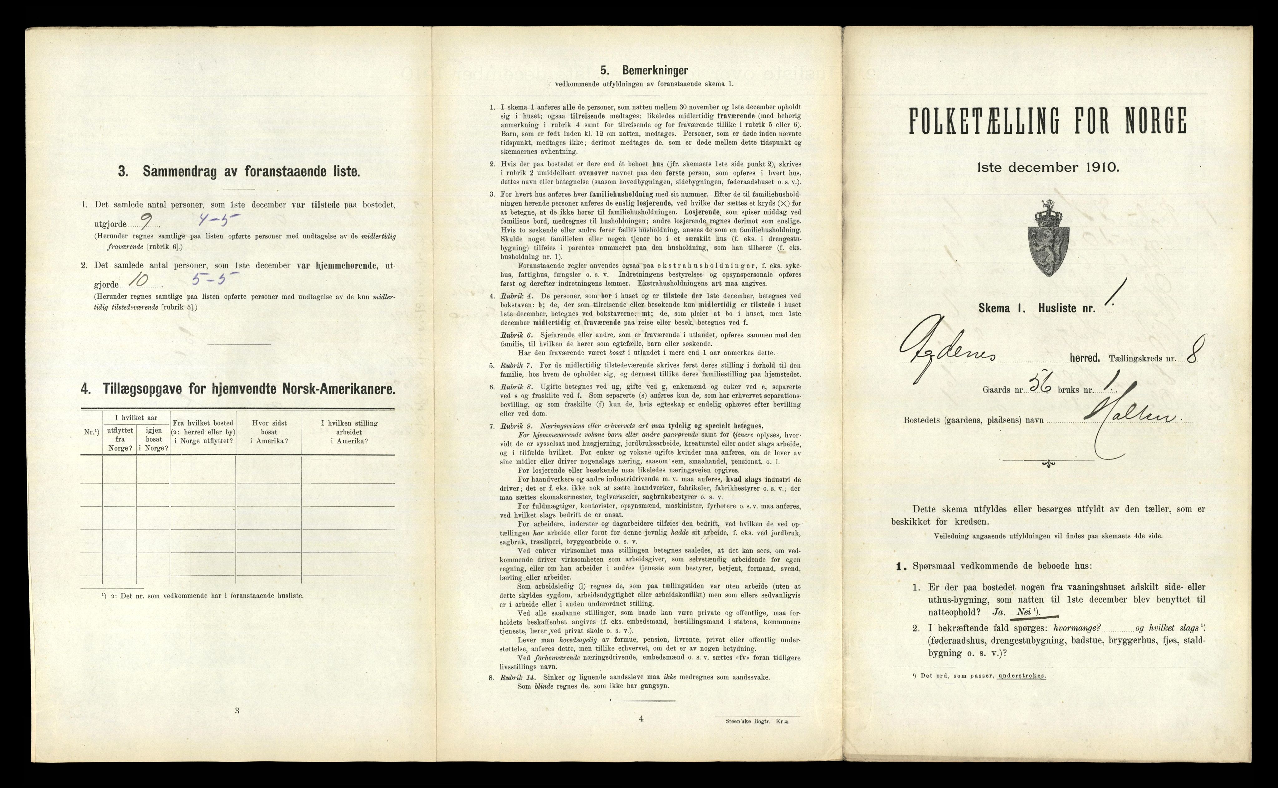 RA, 1910 census for Agdenes, 1910, p. 419