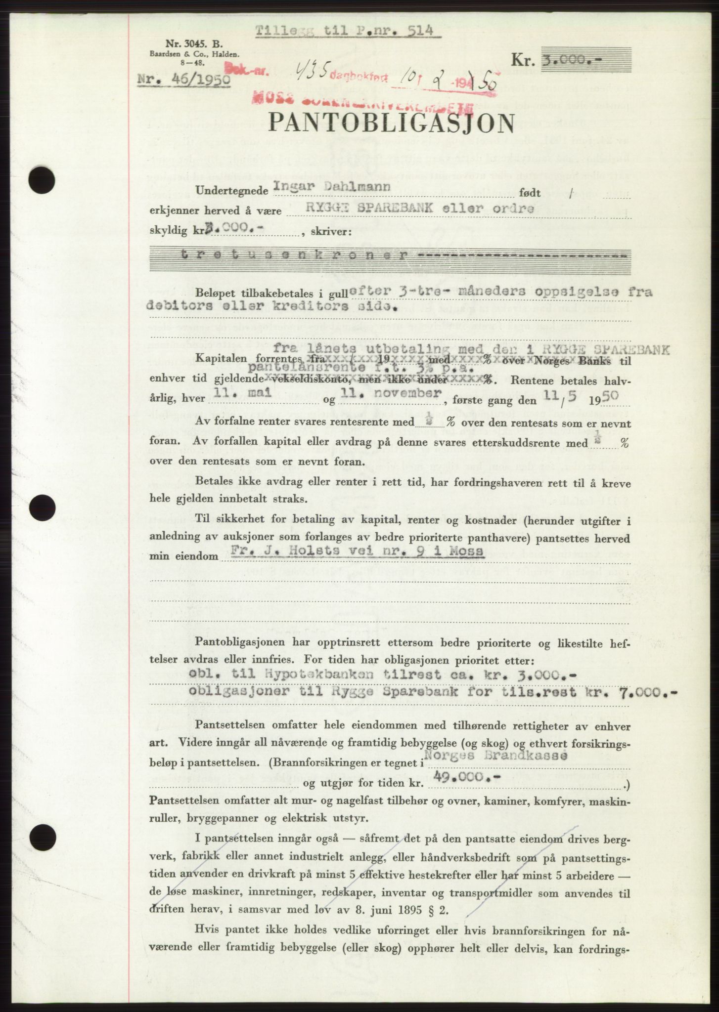 Moss sorenskriveri, SAO/A-10168: Mortgage book no. B23, 1949-1950, Diary no: : 435/1950