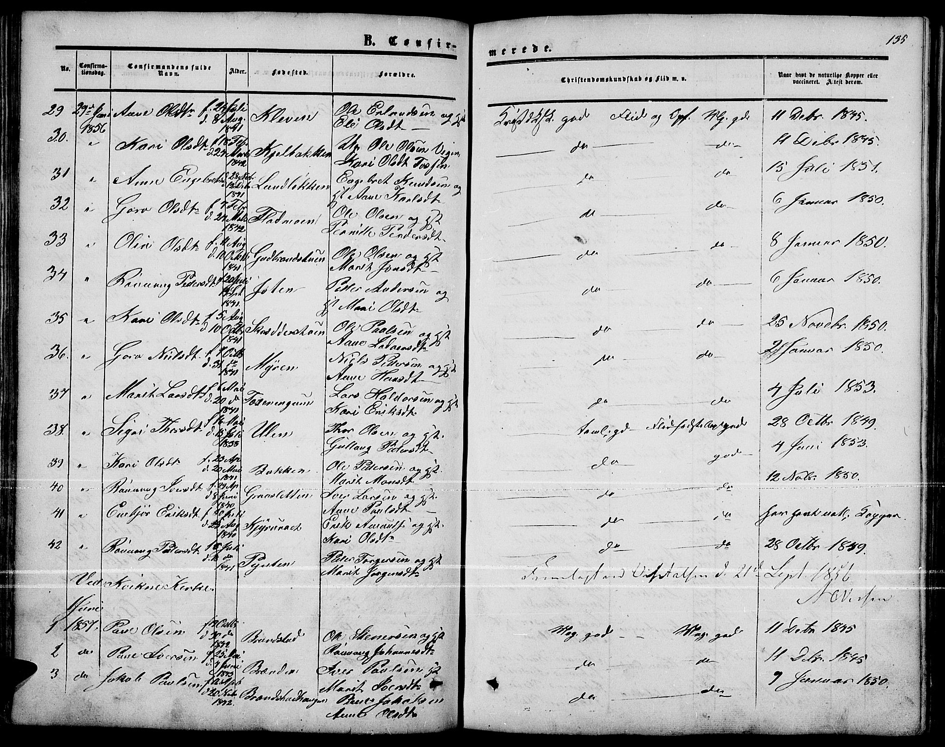 Nord-Fron prestekontor, SAH/PREST-080/H/Ha/Hab/L0001: Parish register (copy) no. 1, 1851-1883, p. 135