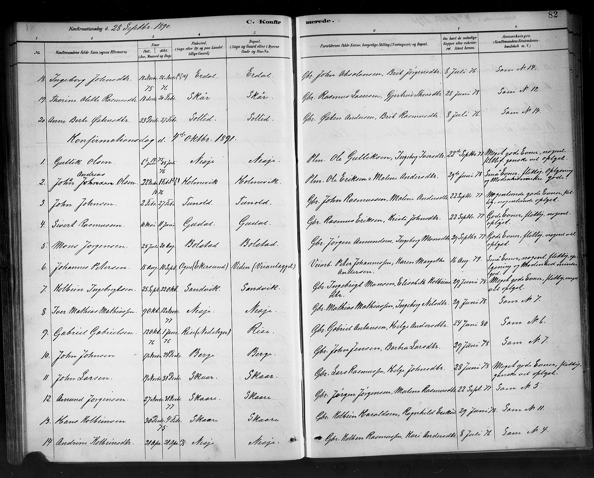 Stryn Sokneprestembete, AV/SAB-A-82501: Parish register (copy) no. C 3, 1881-1905, p. 82