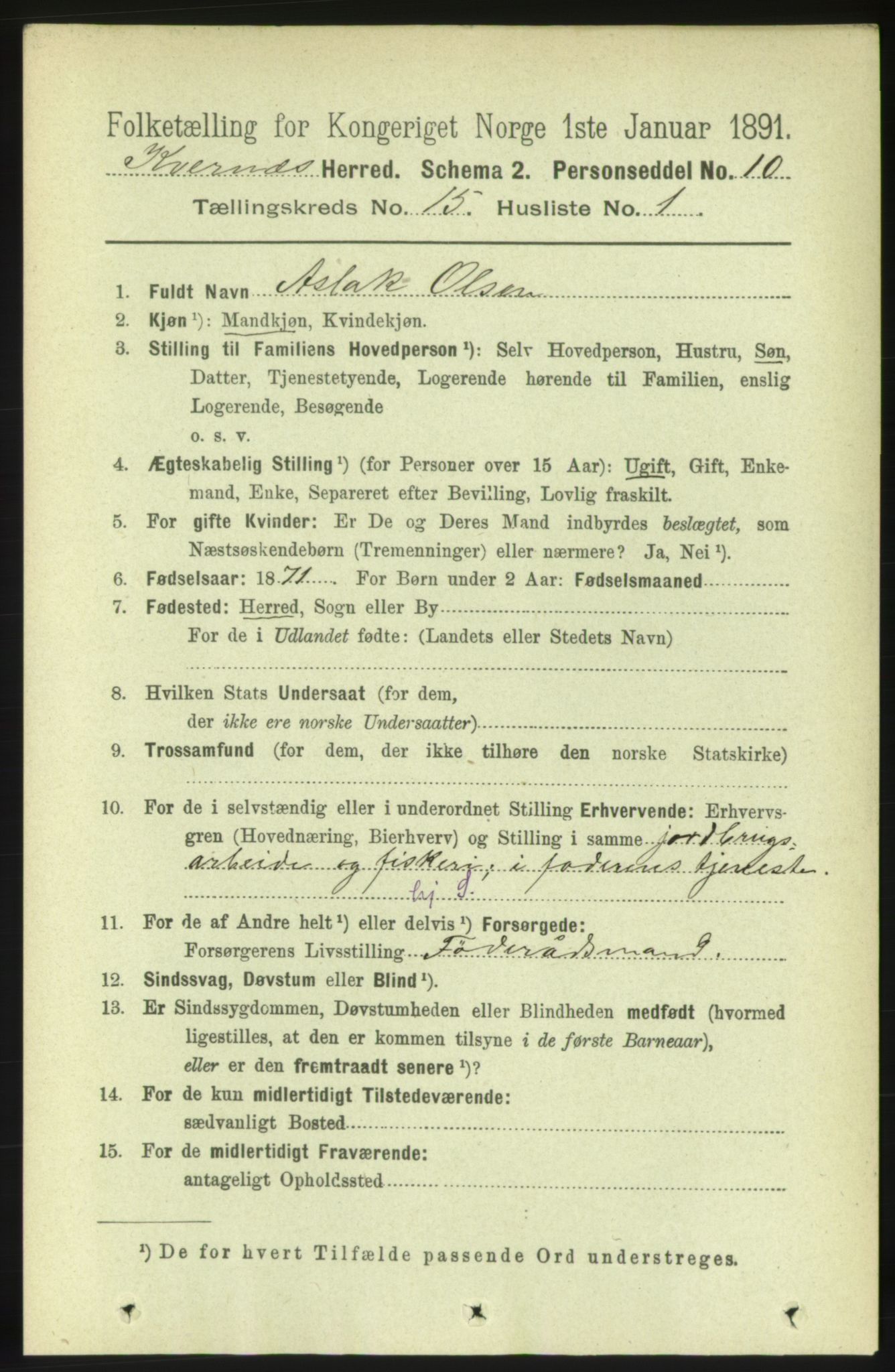 RA, 1891 census for 1553 Kvernes, 1891, p. 5960