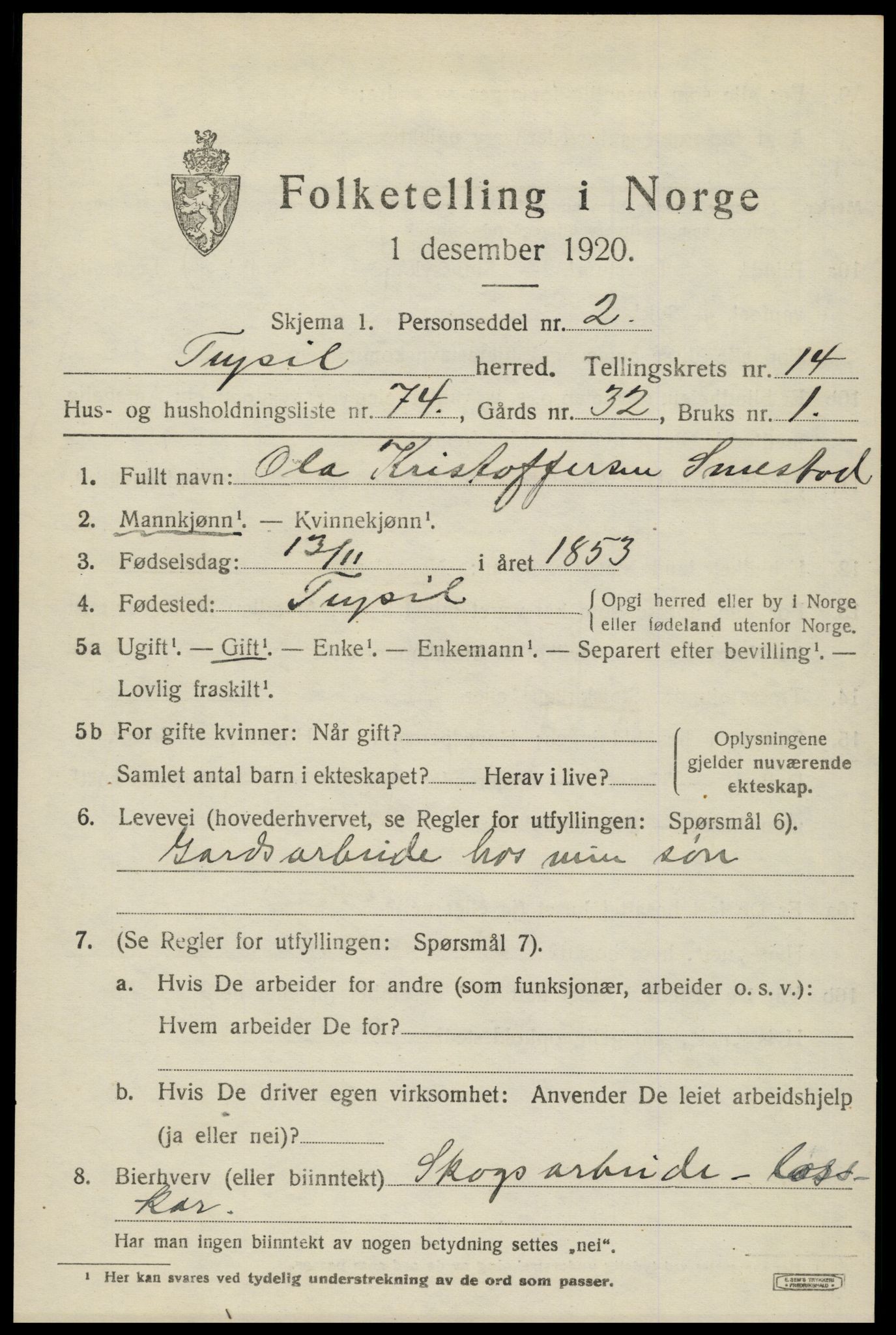 SAH, 1920 census for Trysil, 1920, p. 8767