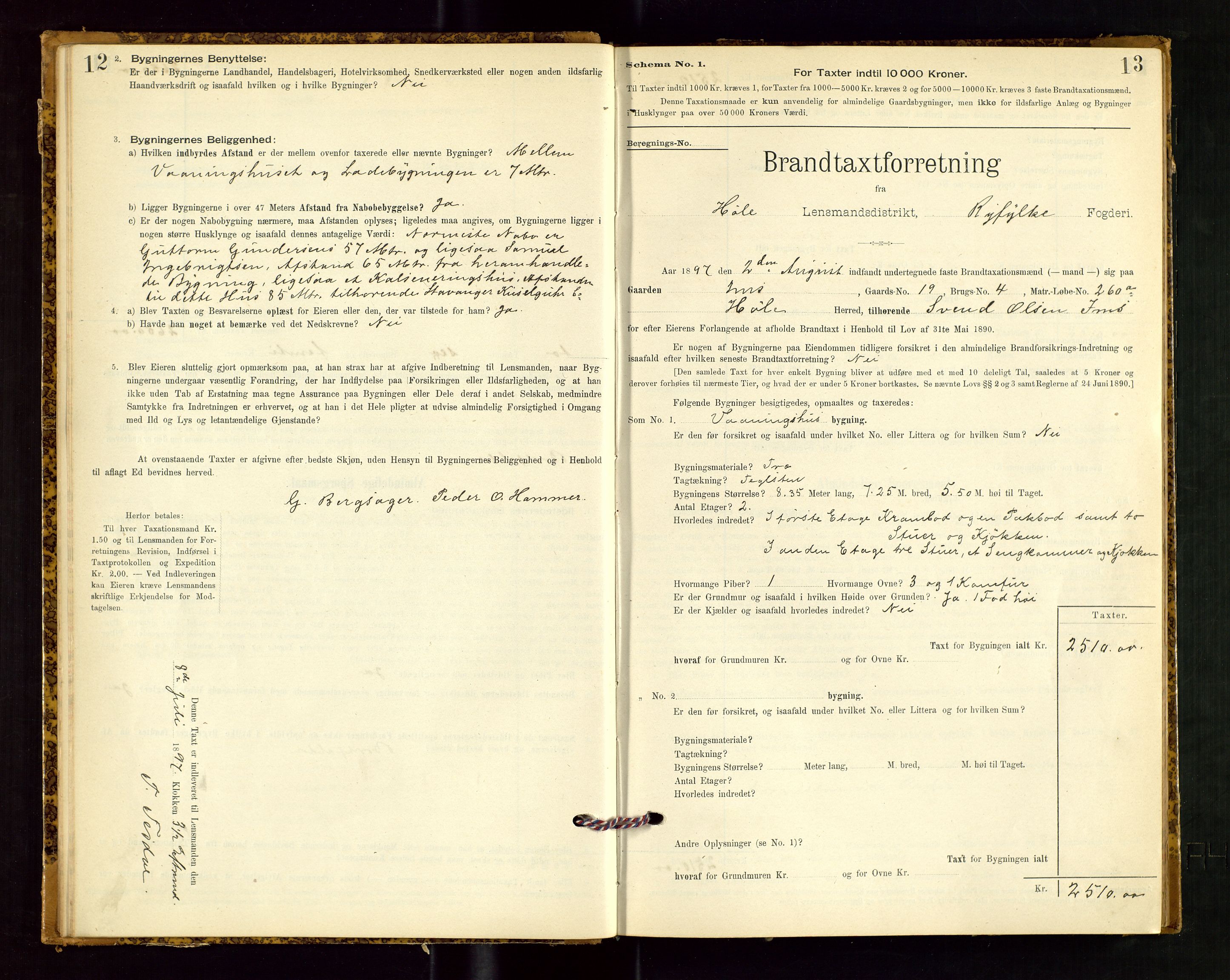 Høle og Forsand lensmannskontor, SAST/A-100127/Gob/L0001: "Brandtaxtprotokol" - skjematakst, 1897-1940, p. 12-13