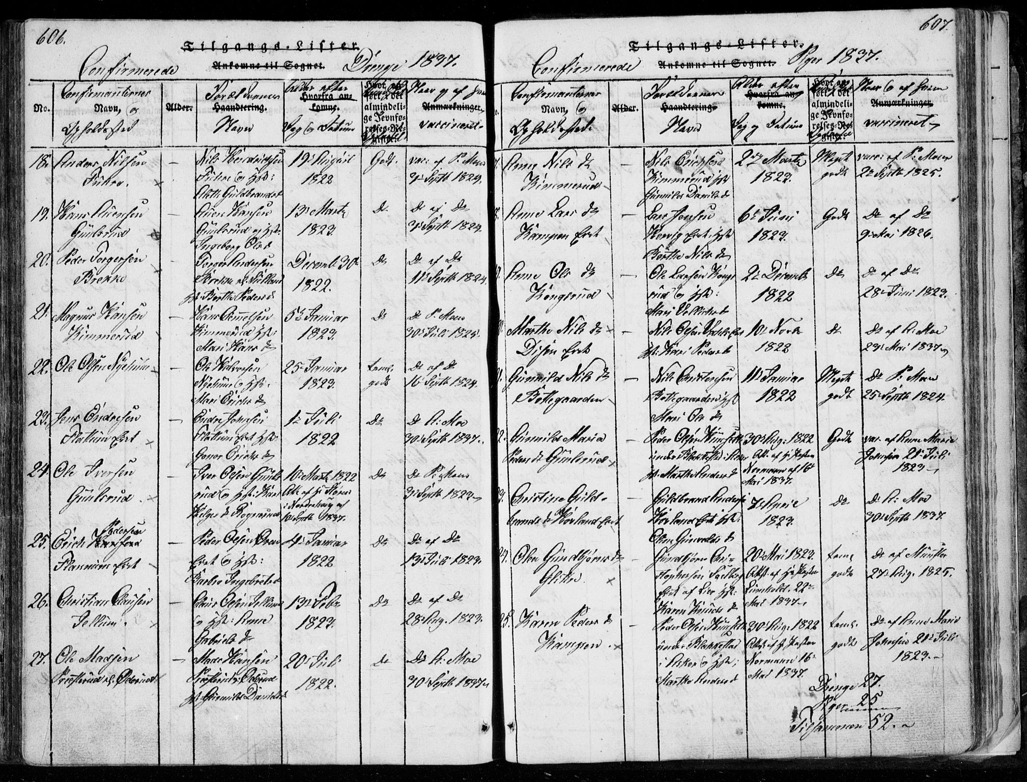 Modum kirkebøker, AV/SAKO-A-234/F/Fa/L0006: Parish register (official) no. 6, 1832-1841, p. 606-607