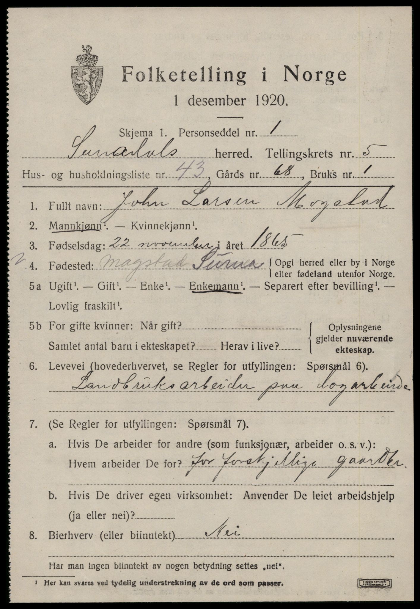 SAT, 1920 census for Surnadal, 1920, p. 4285