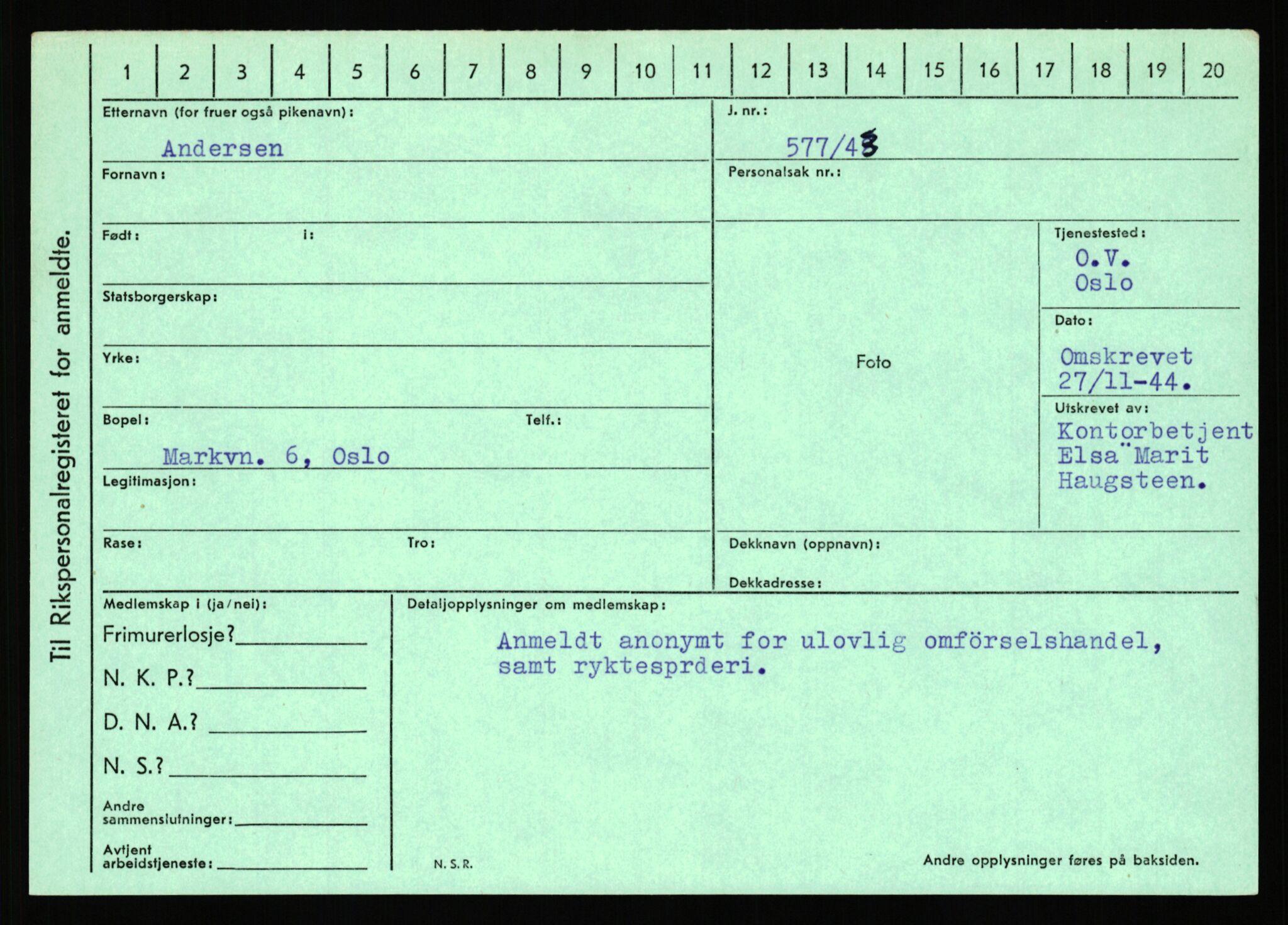 Statspolitiet - Hovedkontoret / Osloavdelingen, AV/RA-S-1329/C/Ca/L0001: Aabakken - Armann, 1943-1945, p. 1943