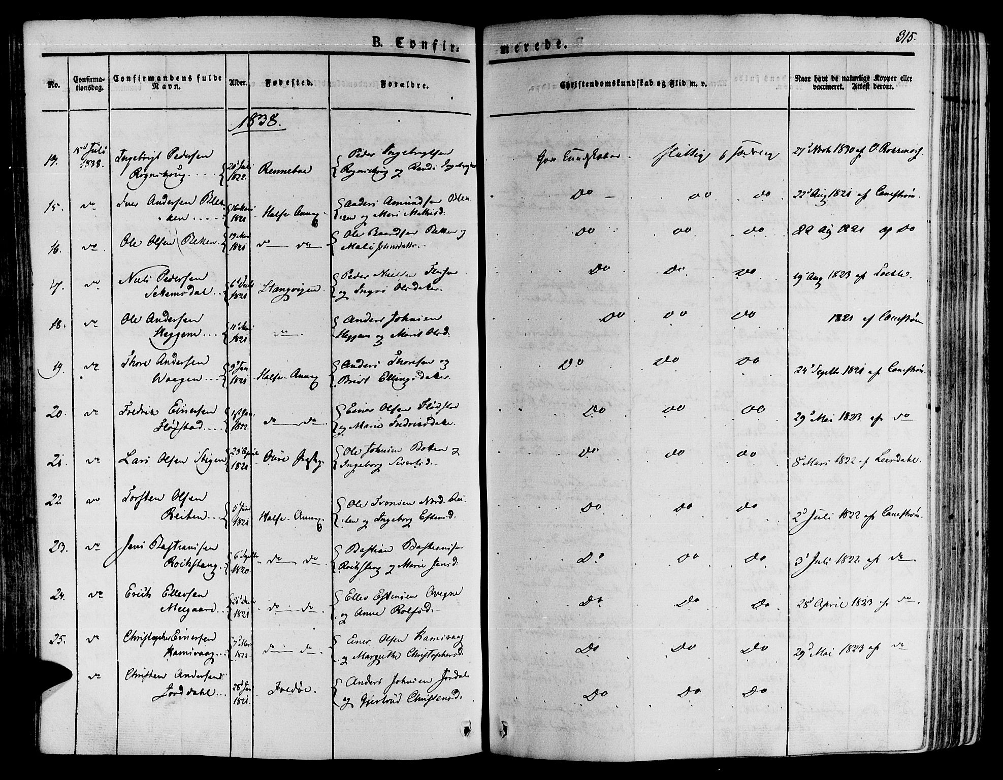 Ministerialprotokoller, klokkerbøker og fødselsregistre - Møre og Romsdal, AV/SAT-A-1454/592/L1025: Parish register (official) no. 592A03 /2, 1831-1849, p. 315