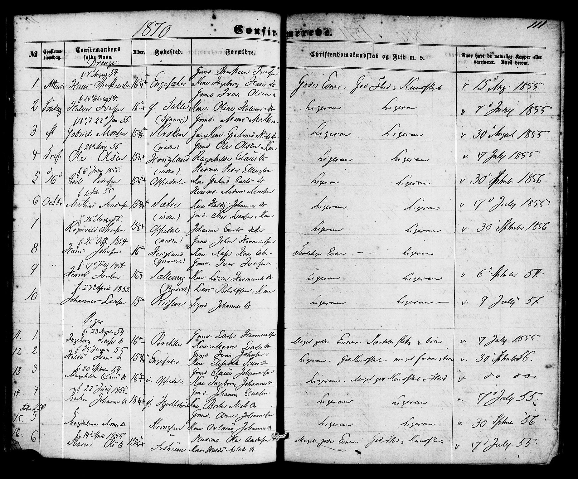 Gulen sokneprestembete, AV/SAB-A-80201/H/Haa/Haac/L0001: Parish register (official) no. C 1, 1859-1881, p. 111