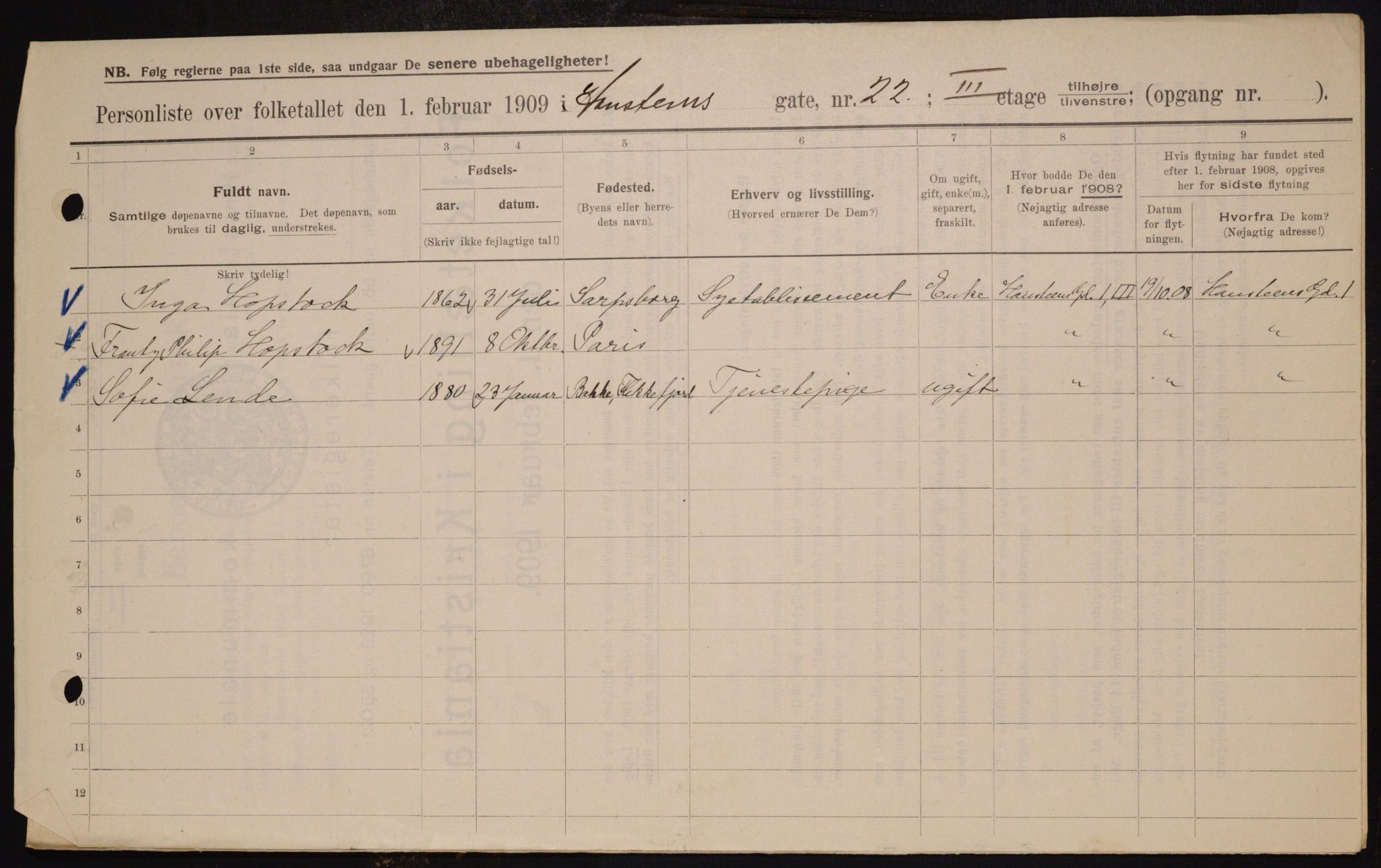 OBA, Municipal Census 1909 for Kristiania, 1909, p. 31758