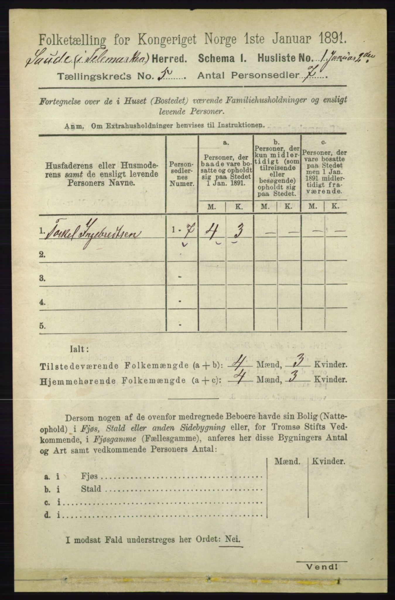 RA, 1891 census for 0822 Sauherad, 1891, p. 1376