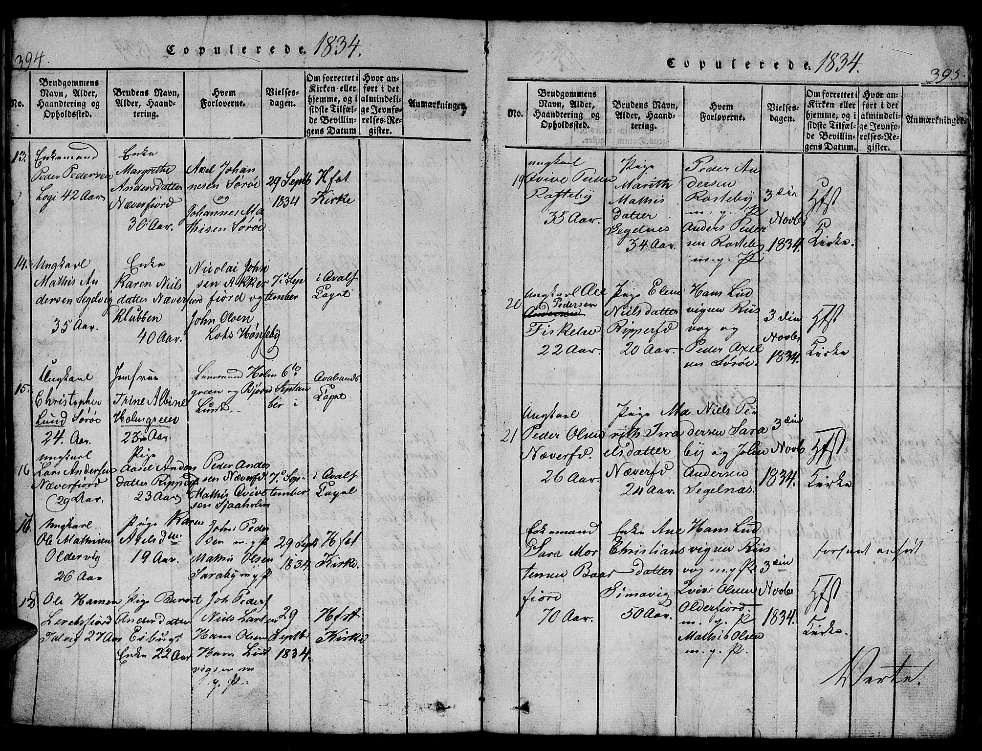 Hammerfest sokneprestkontor, AV/SATØ-S-1347/H/Hb/L0001.klokk: Parish register (copy) no. 1, 1822-1850, p. 394-395