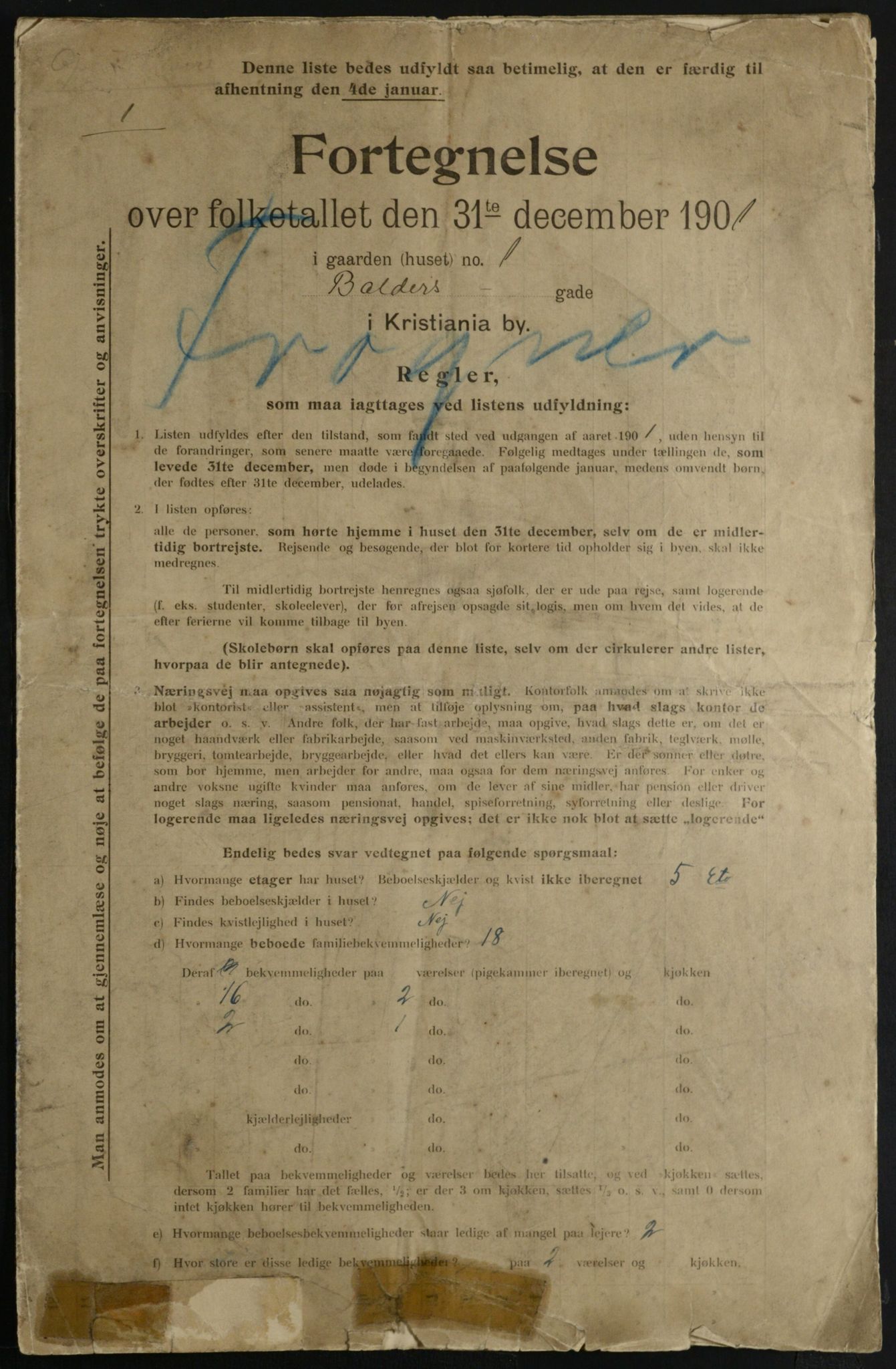 OBA, Municipal Census 1901 for Kristiania, 1901, p. 598