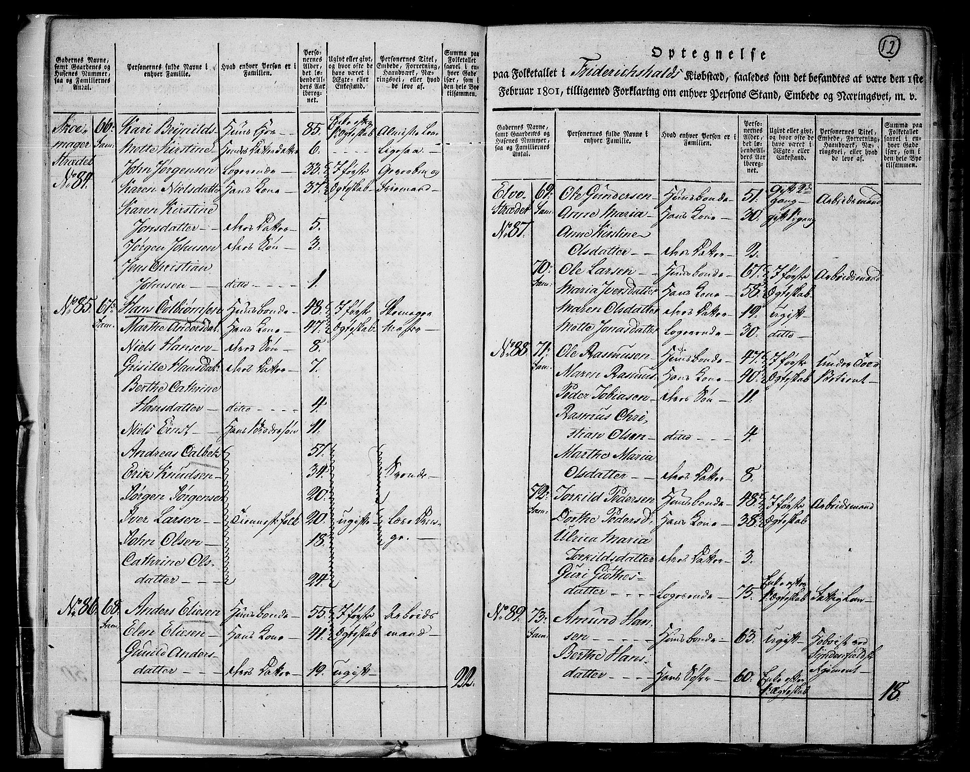 RA, 1801 census for 0101P Fredrikshald, 1801, p. 11b-12a