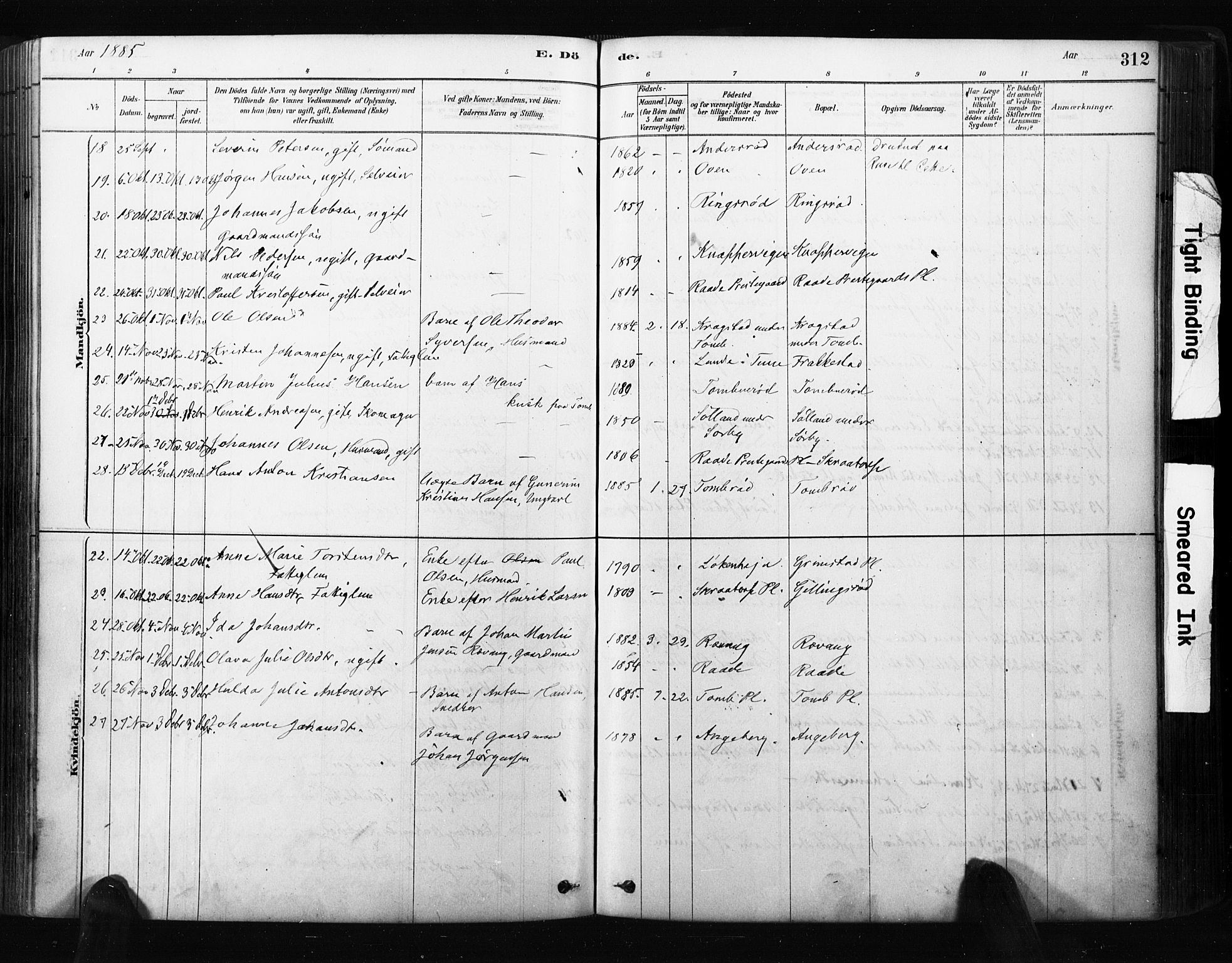 Råde prestekontor kirkebøker, AV/SAO-A-2009/F/Fa/L0007: Parish register (official) no. 7, 1878-1902, p. 312