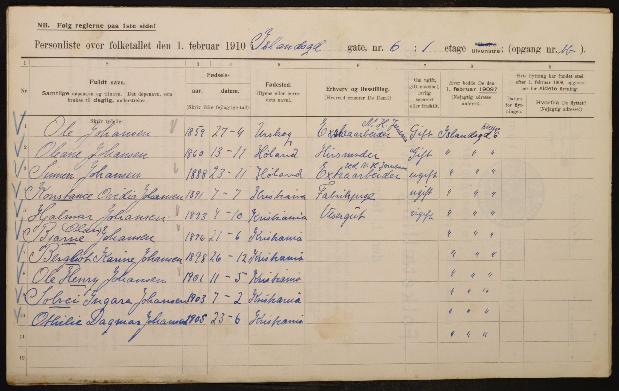 OBA, Municipal Census 1910 for Kristiania, 1910, p. 43428