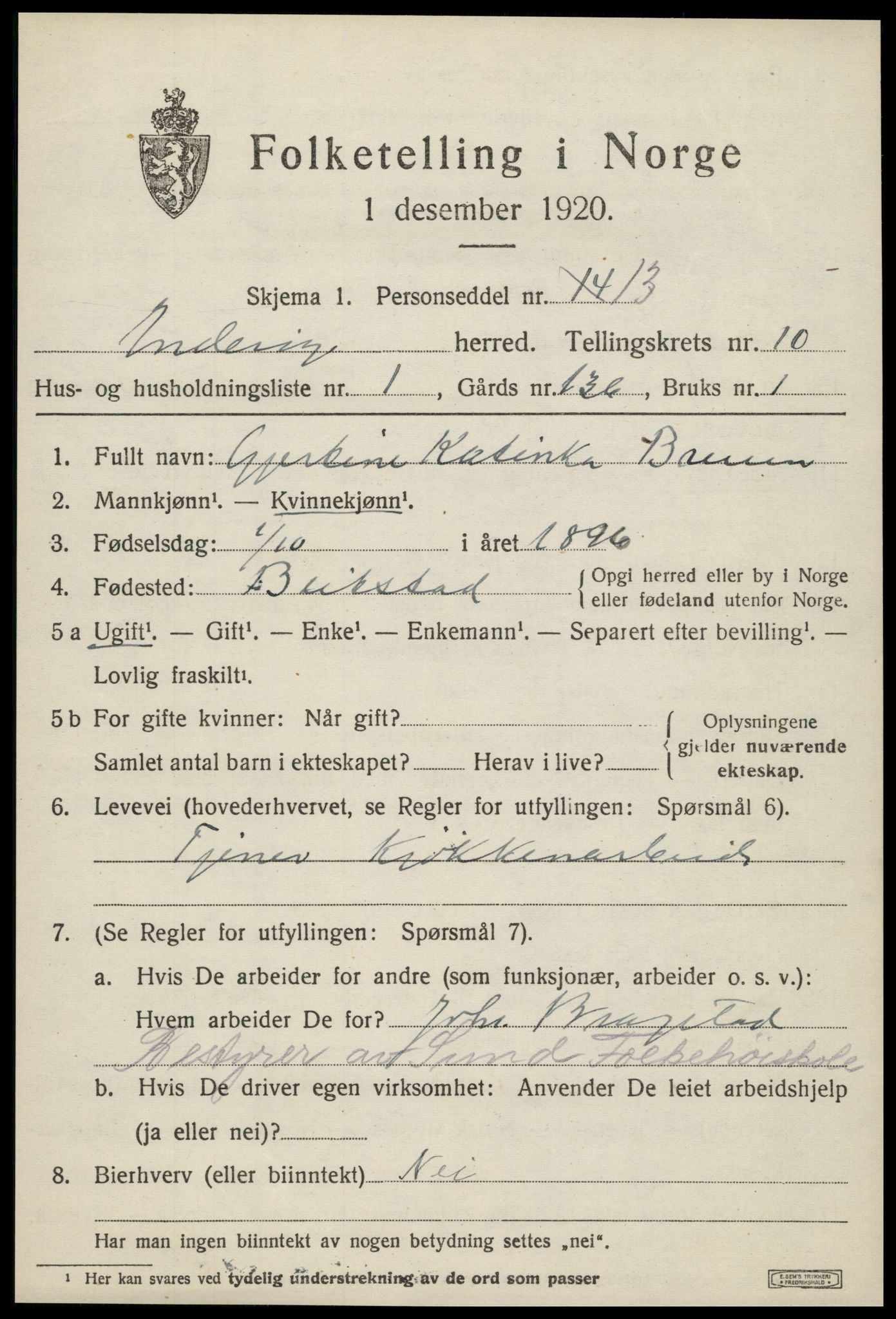 SAT, 1920 census for Inderøy, 1920, p. 6643