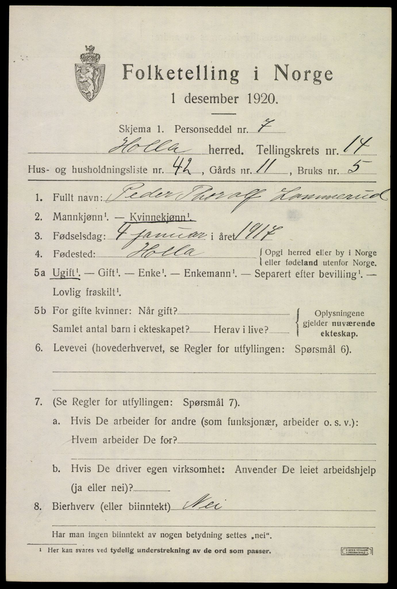 SAKO, 1920 census for Holla, 1920, p. 8399