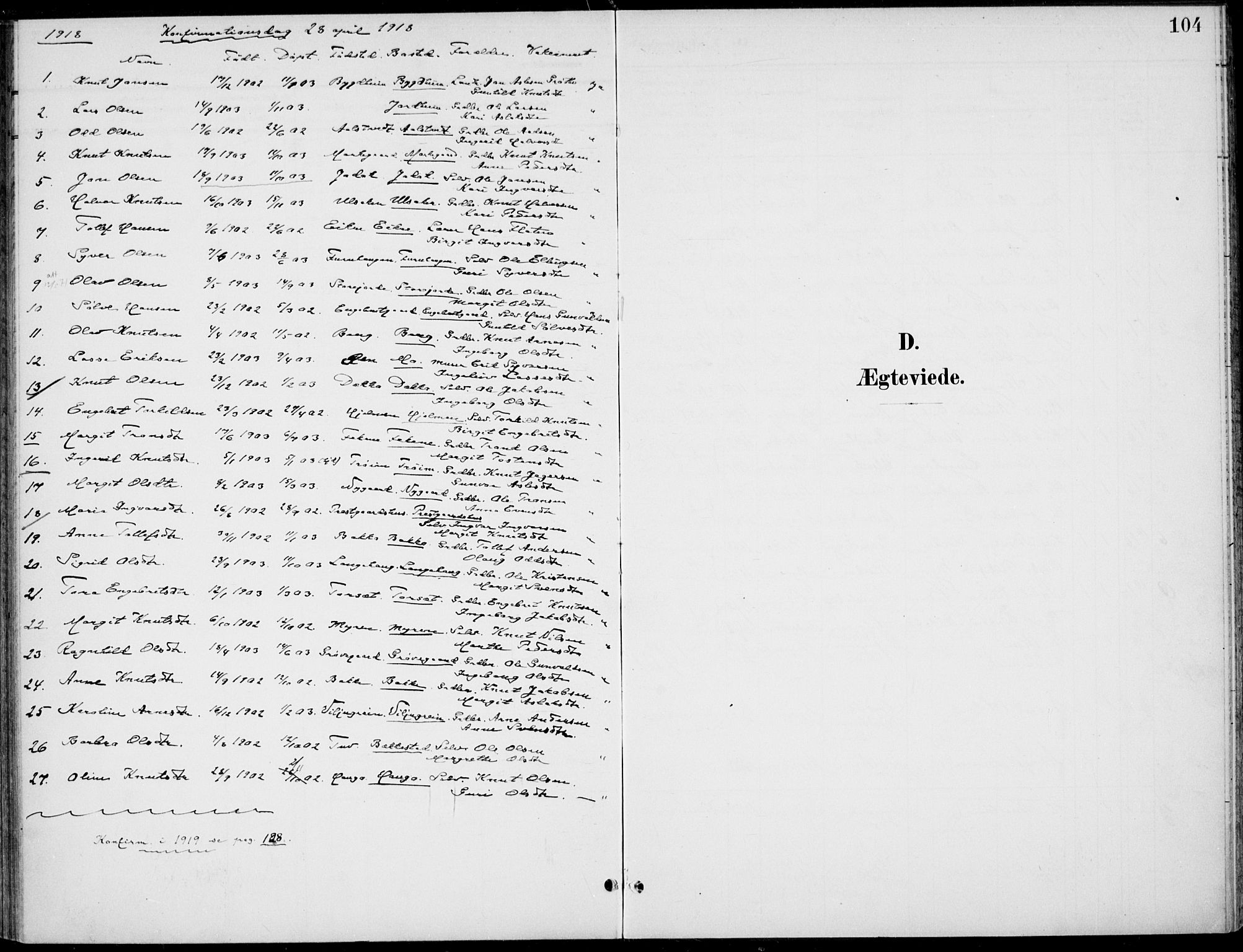 Gol kirkebøker, SAKO/A-226/F/Fb/L0002: Parish register (official) no. II 2, 1900-1921, p. 104