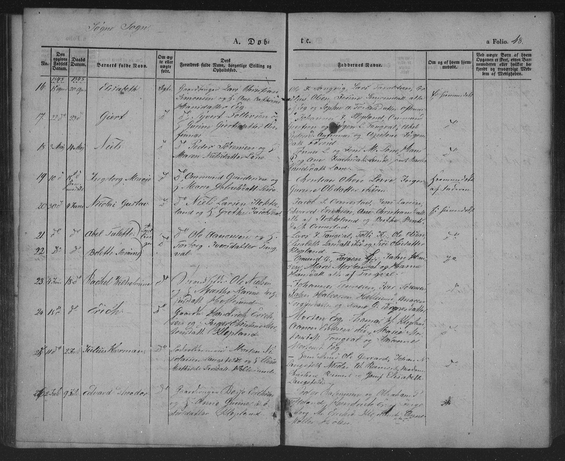 Søgne sokneprestkontor, AV/SAK-1111-0037/F/Fa/Fab/L0009: Parish register (official) no. A 9, 1838-1853, p. 48