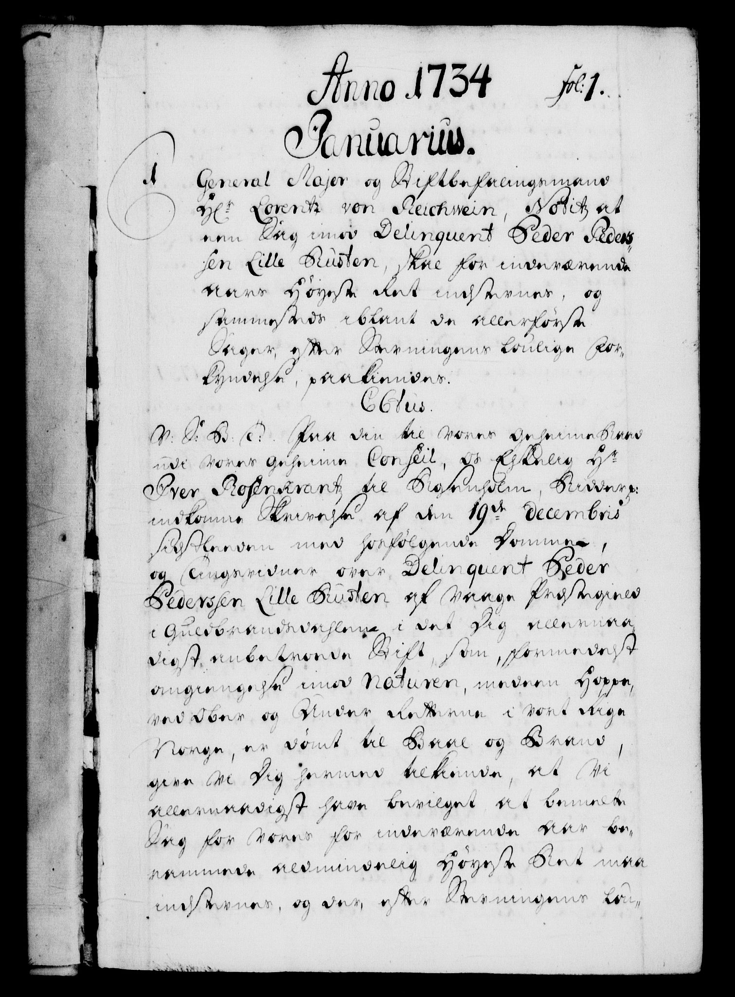 Danske Kanselli 1572-1799, AV/RA-EA-3023/F/Fc/Fca/Fcab/L0026: Norske tegnelser, 1734-1735, p. 1a