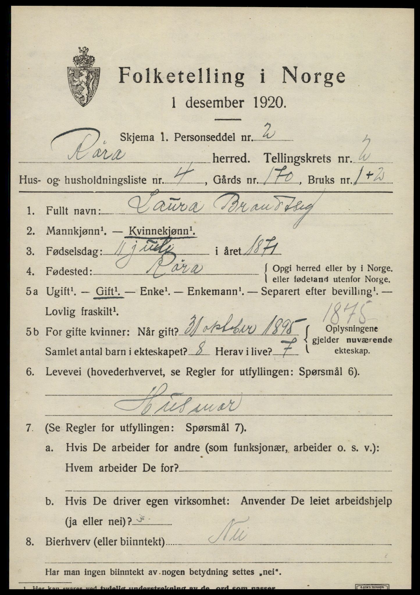 SAT, 1920 census for Røra, 1920, p. 1541