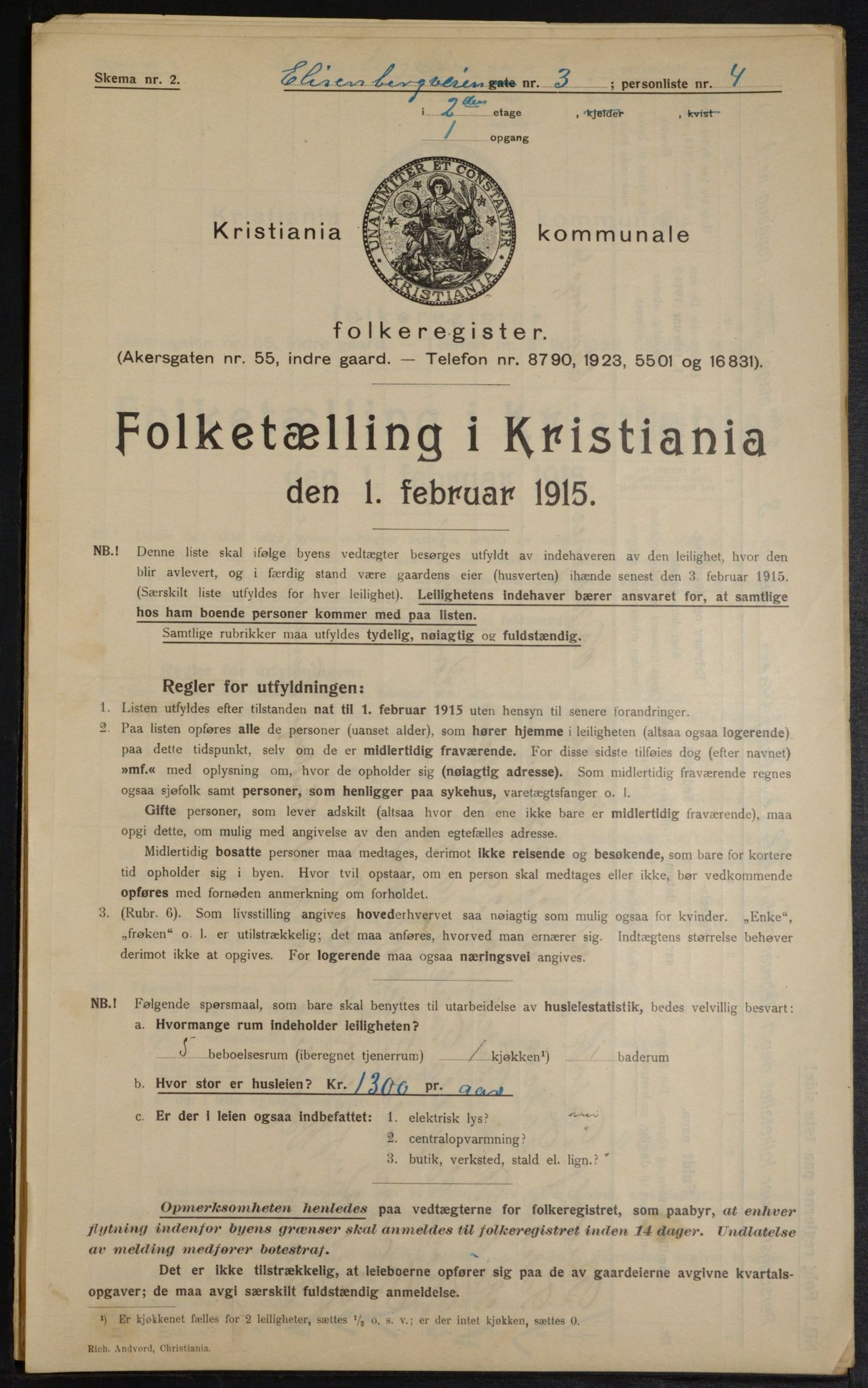 OBA, Municipal Census 1915 for Kristiania, 1915, p. 20006