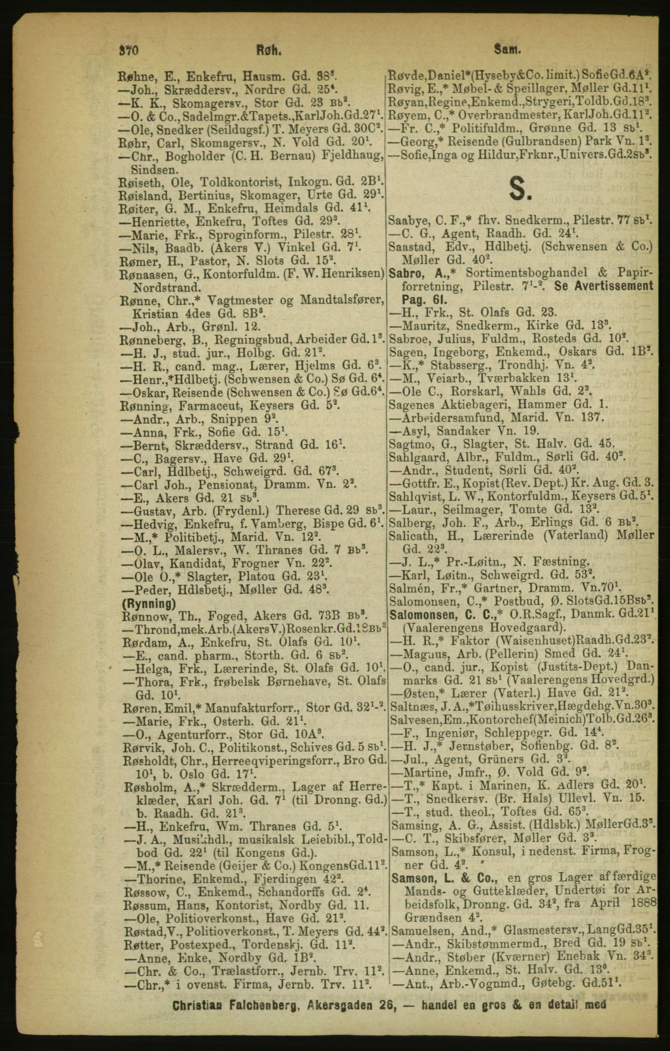 Kristiania/Oslo adressebok, PUBL/-, 1888, p. 370