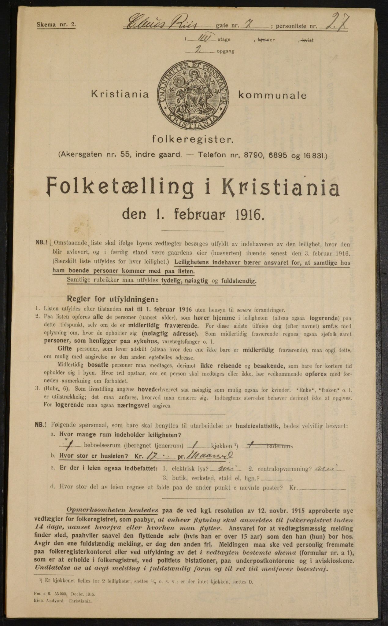 OBA, Municipal Census 1916 for Kristiania, 1916, p. 12777