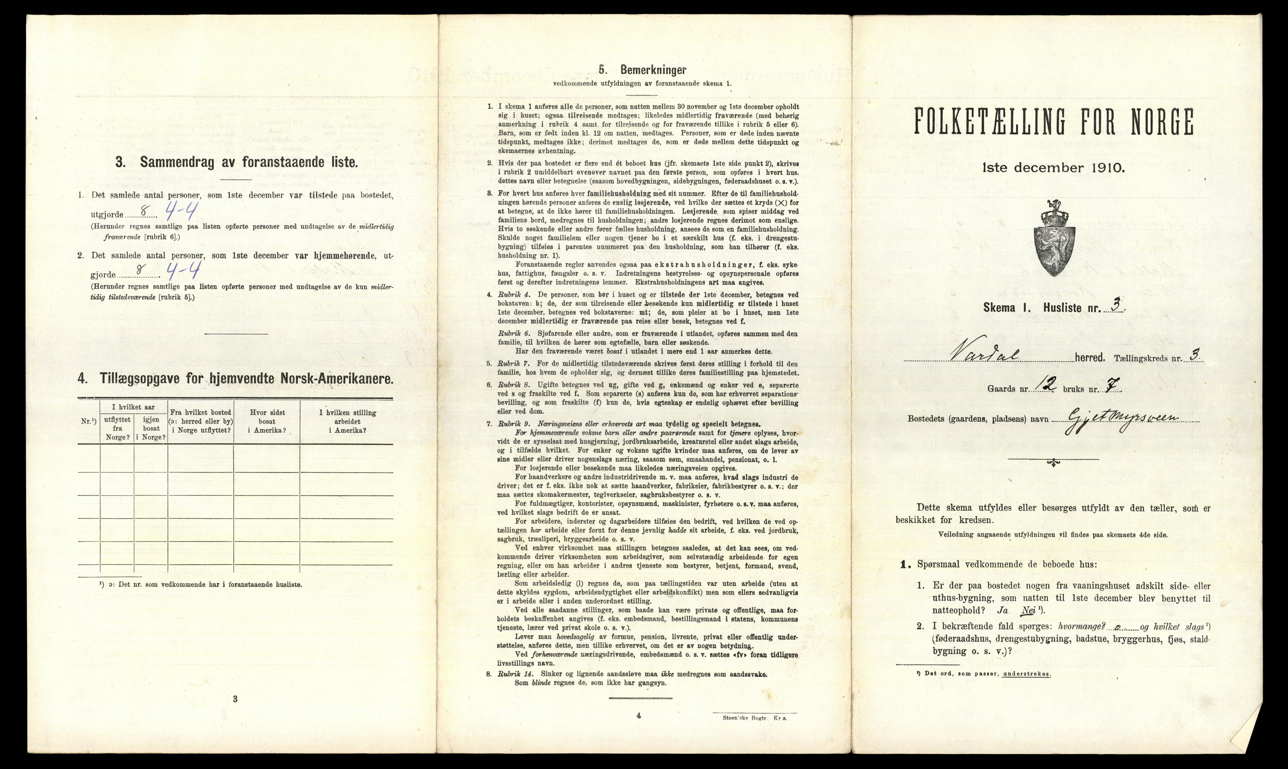 RA, 1910 census for Vardal, 1910, p. 304