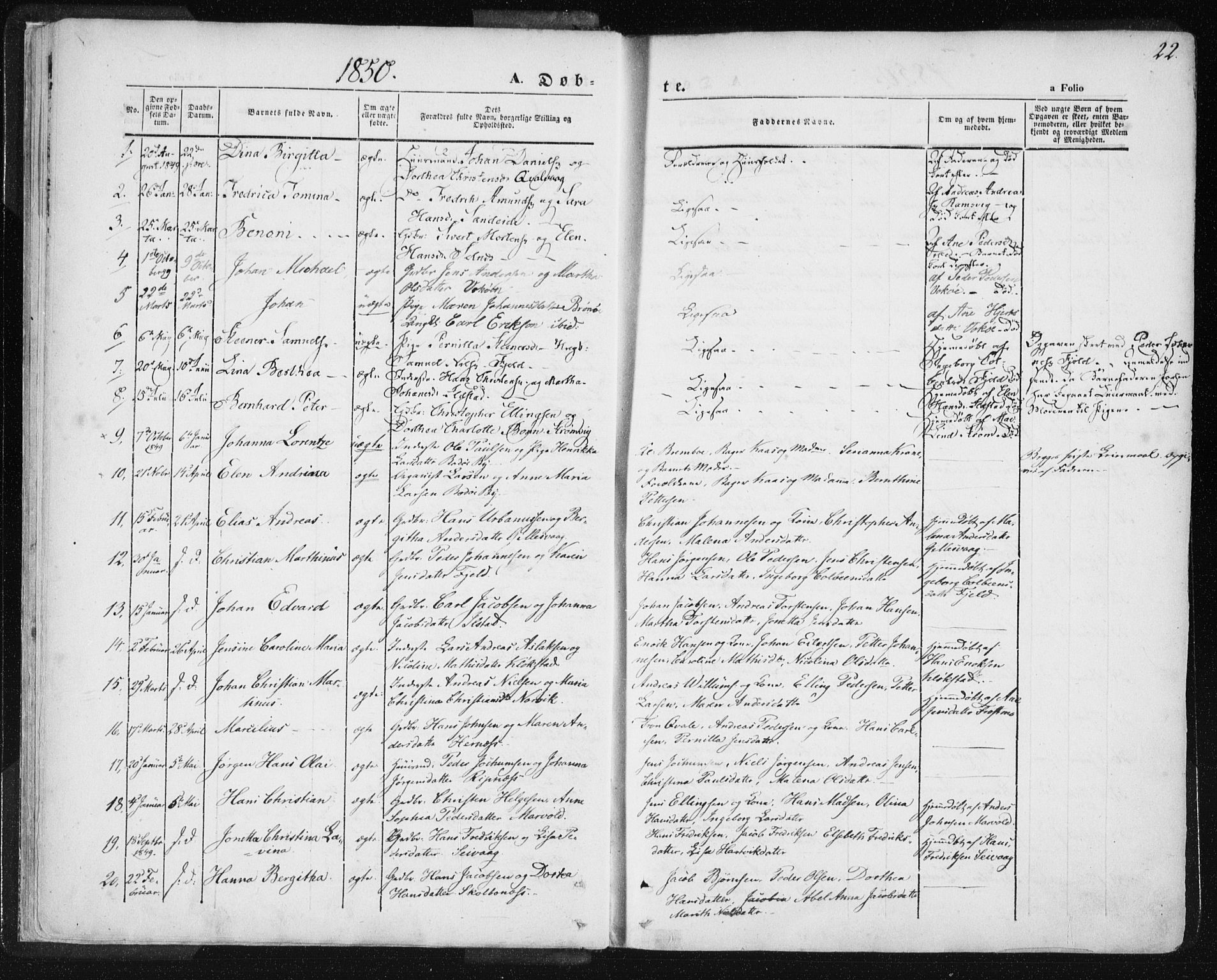 Ministerialprotokoller, klokkerbøker og fødselsregistre - Nordland, SAT/A-1459/801/L0007: Parish register (official) no. 801A07, 1845-1863, p. 22