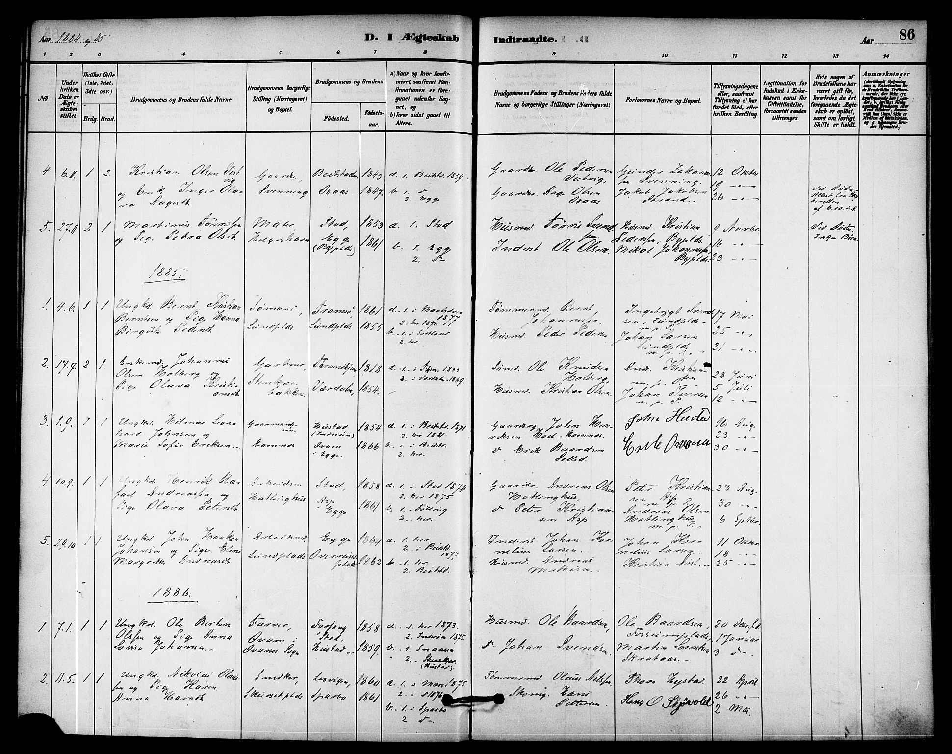 Ministerialprotokoller, klokkerbøker og fødselsregistre - Nord-Trøndelag, SAT/A-1458/740/L0378: Parish register (official) no. 740A01, 1881-1895, p. 86