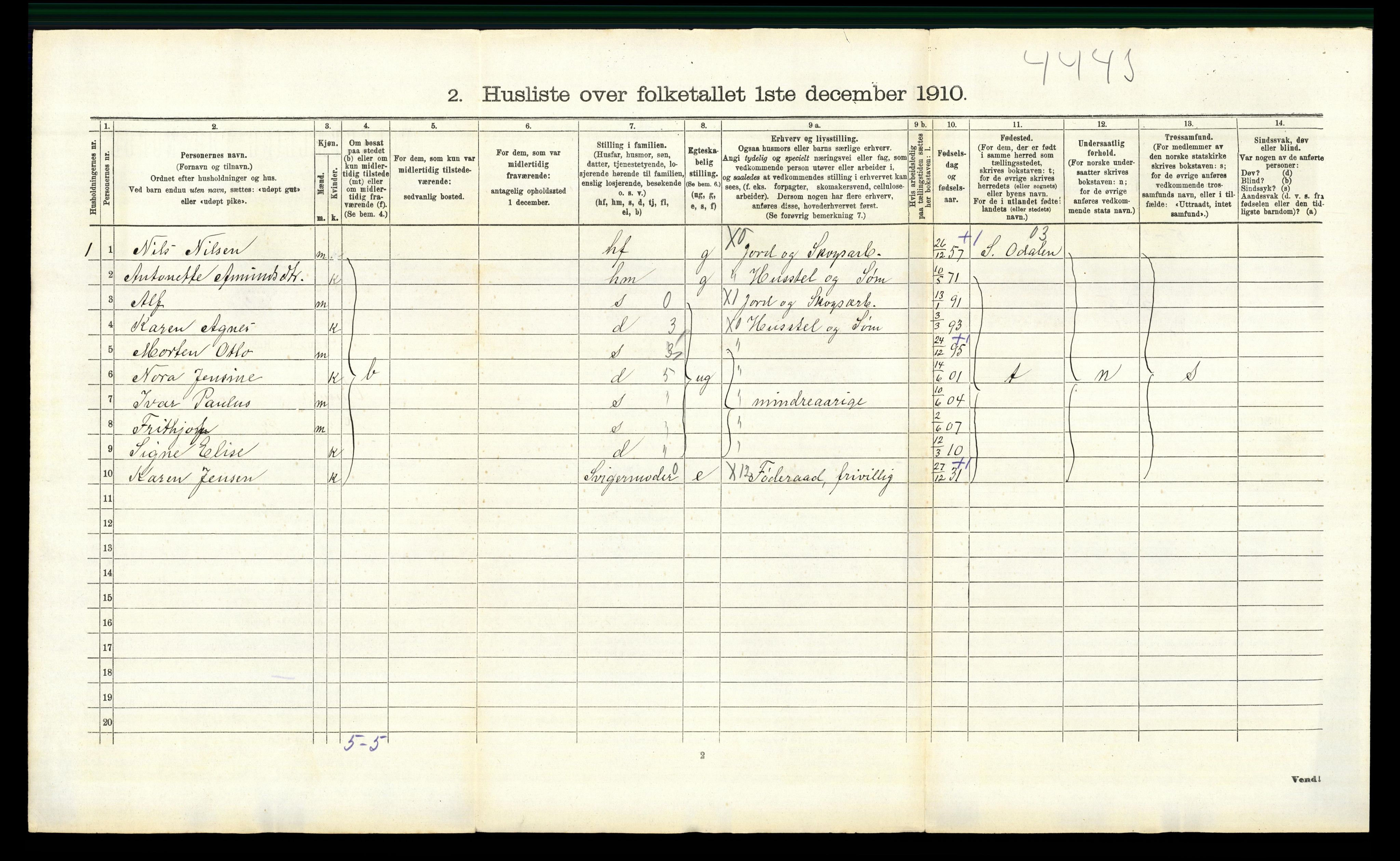 RA, 1910 census for Vinger, 1910, p. 690