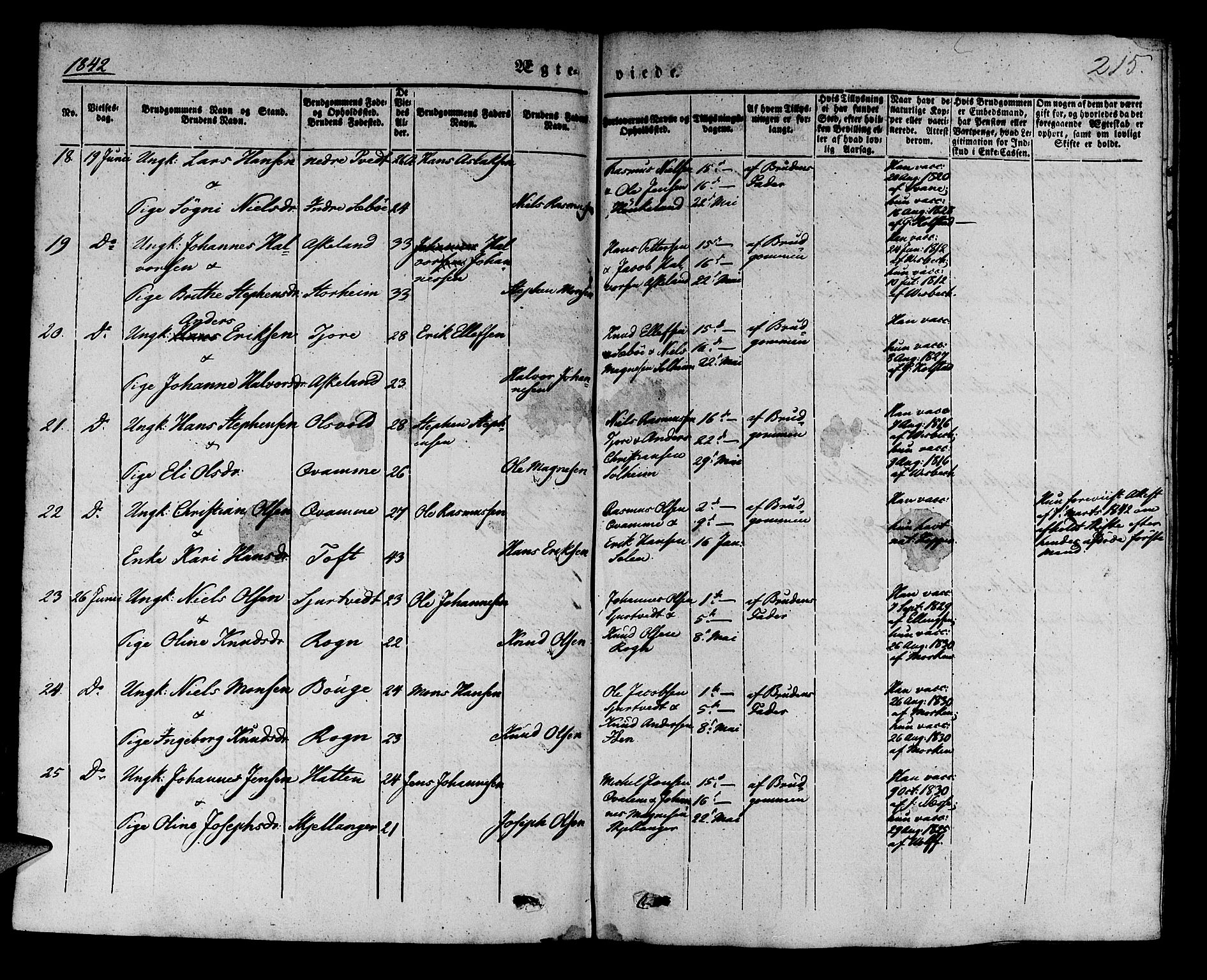 Manger sokneprestembete, AV/SAB-A-76801/H/Haa: Parish register (official) no. A 5, 1839-1848, p. 215