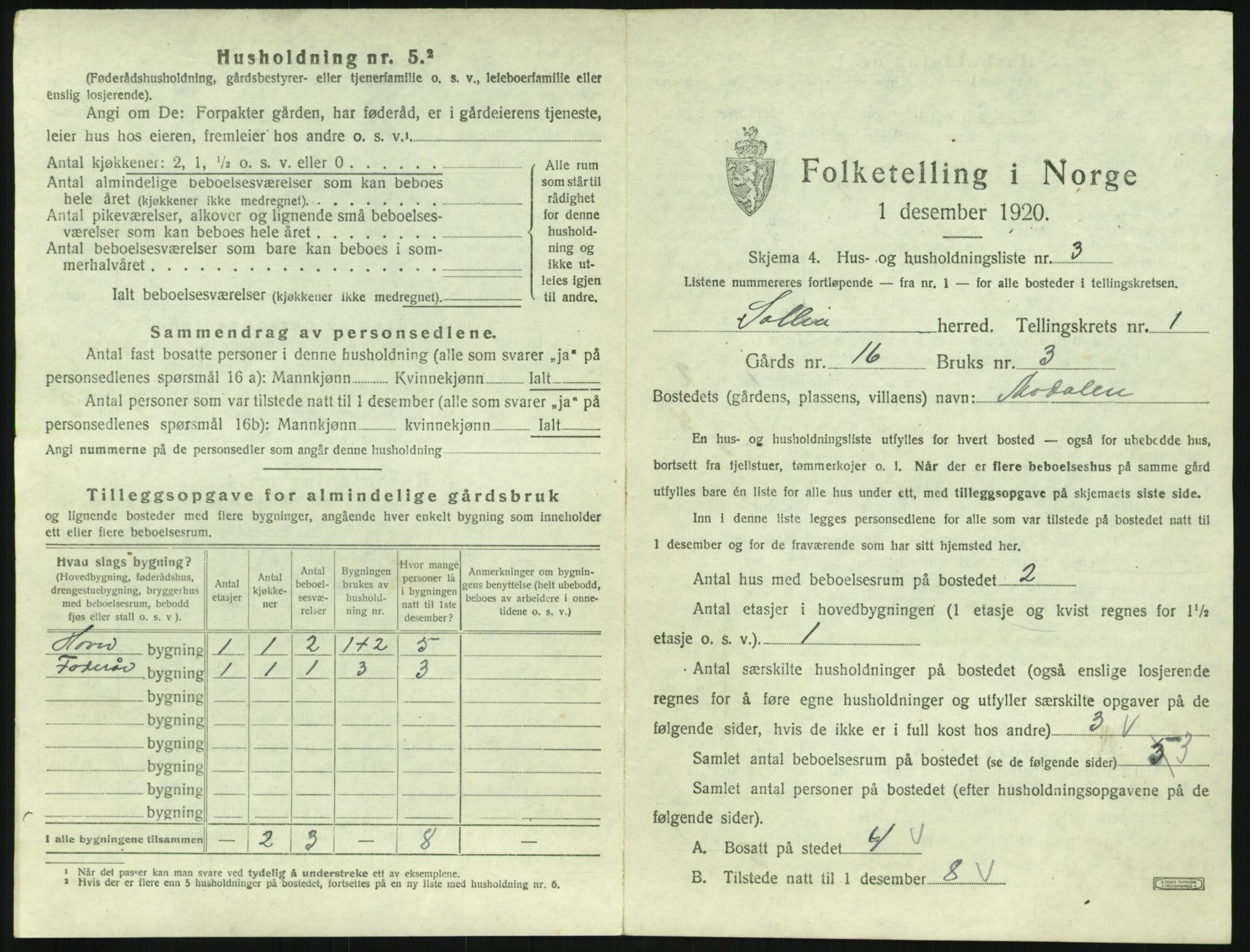 SAH, 1920 census for Sollia, 1920, p. 25