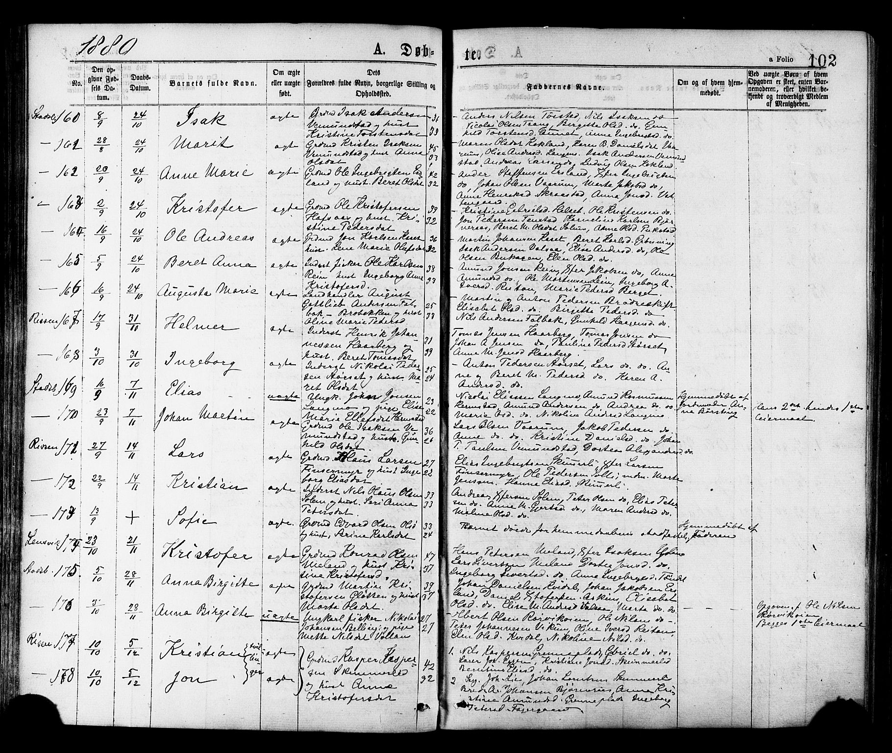 Ministerialprotokoller, klokkerbøker og fødselsregistre - Sør-Trøndelag, SAT/A-1456/646/L0613: Parish register (official) no. 646A11, 1870-1884, p. 102