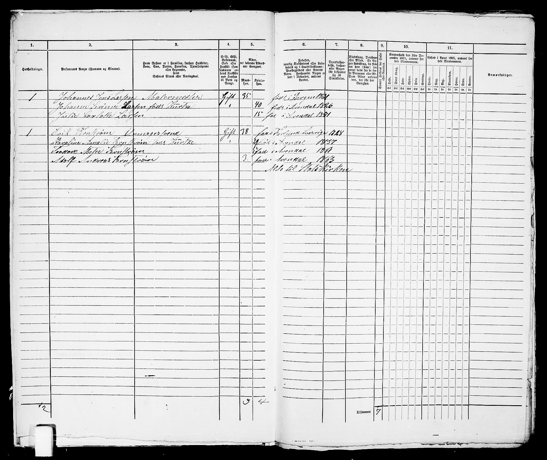 RA, 1865 census for Arendal, 1865, p. 352