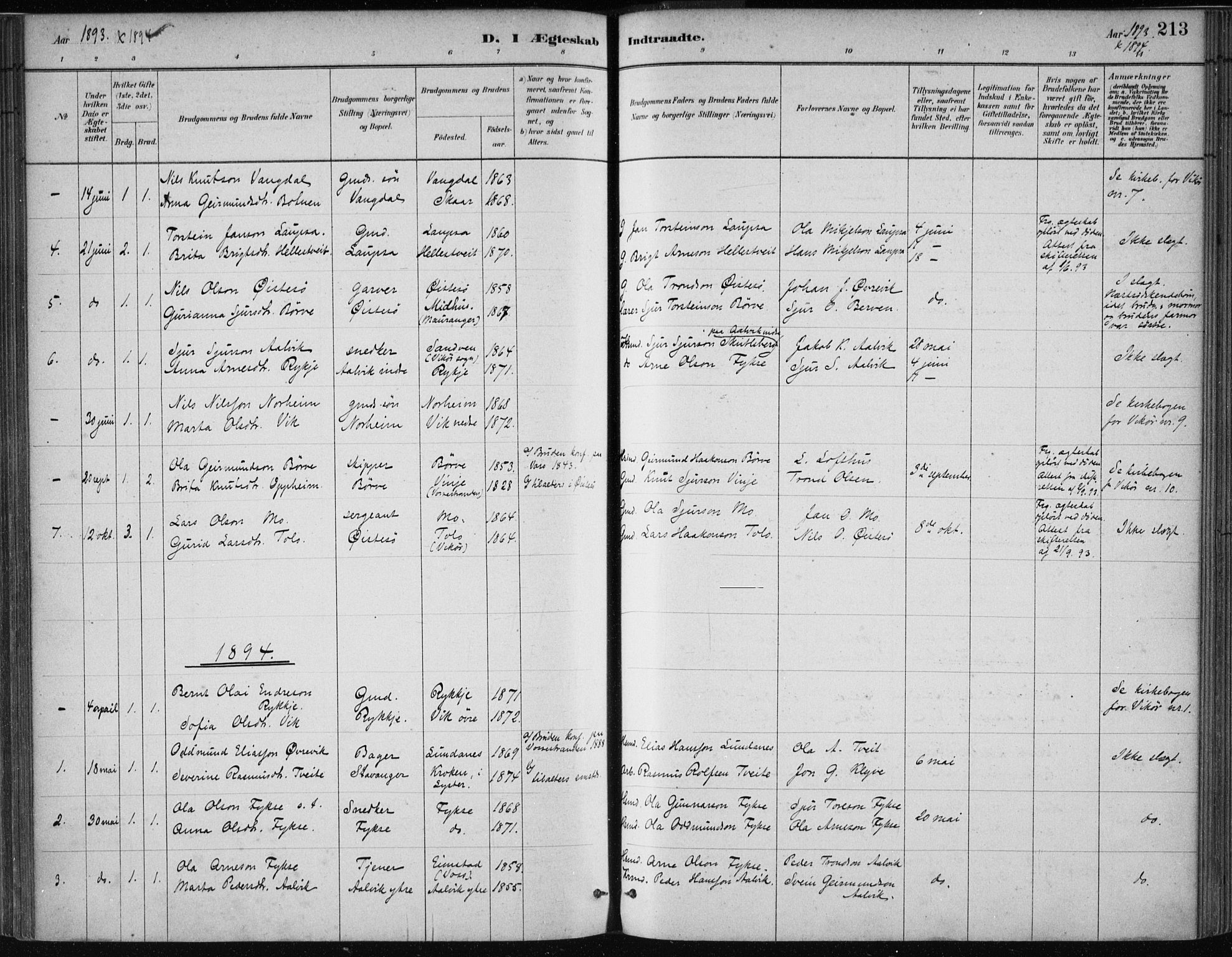 Kvam sokneprestembete, SAB/A-76201/H/Haa: Parish register (official) no. C  1, 1880-1906, p. 213